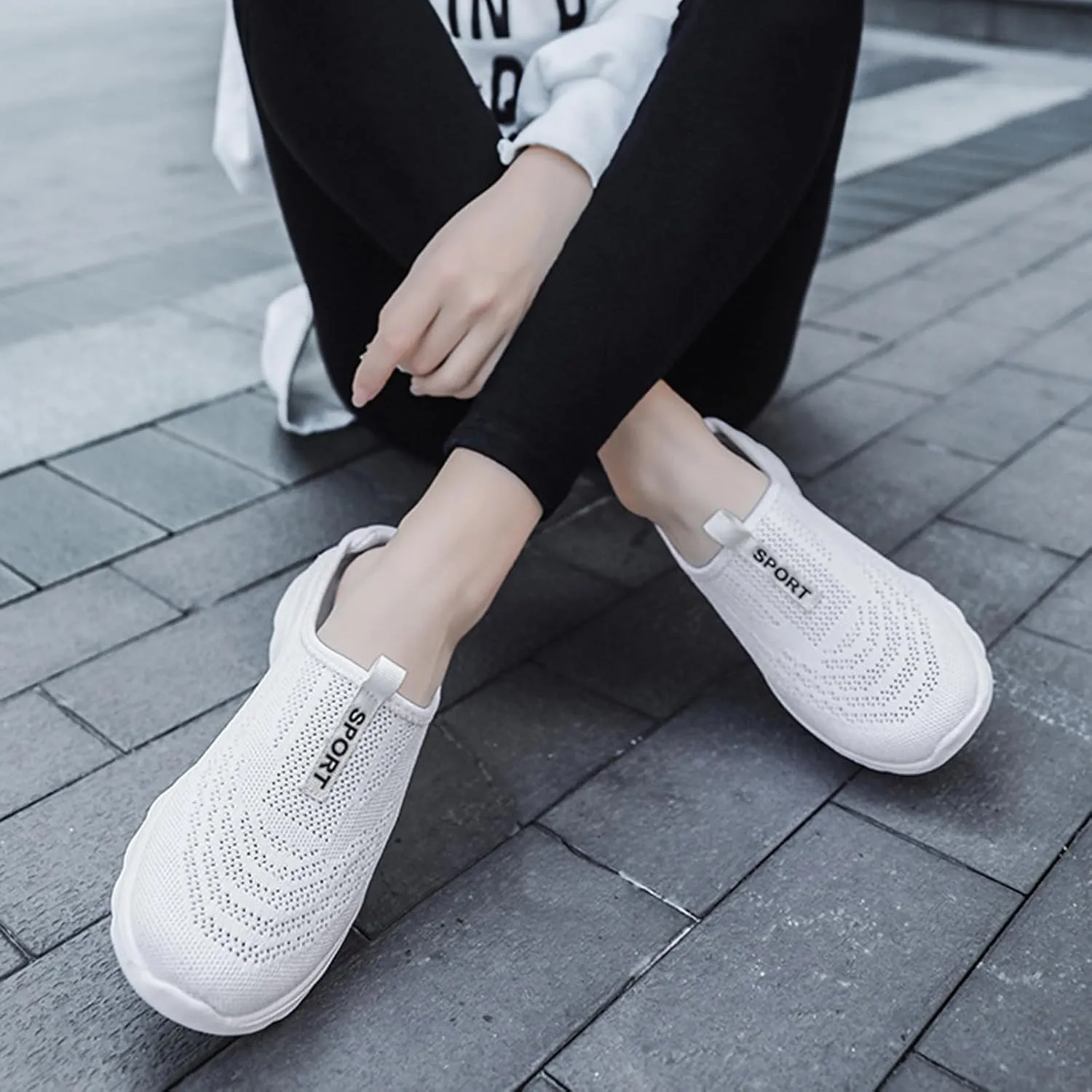 Aceptolcom Women Mules Shoes Slip On Open Back Mesh Walking Shoes Sneakers Comfortable Arch Support Lightweight