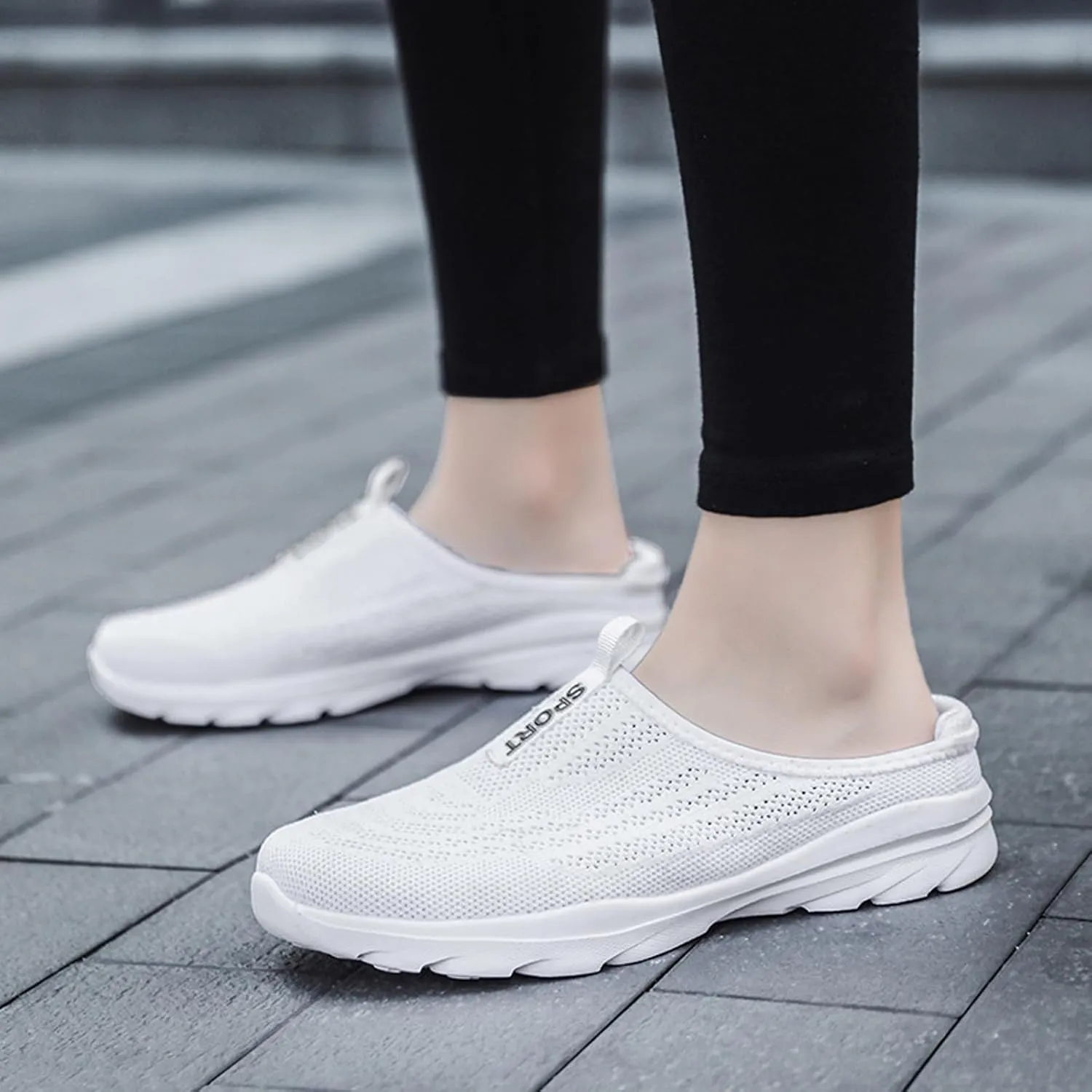Aceptolcom Women Mules Shoes Slip On Open Back Mesh Walking Shoes Sneakers Comfortable Arch Support Lightweight
