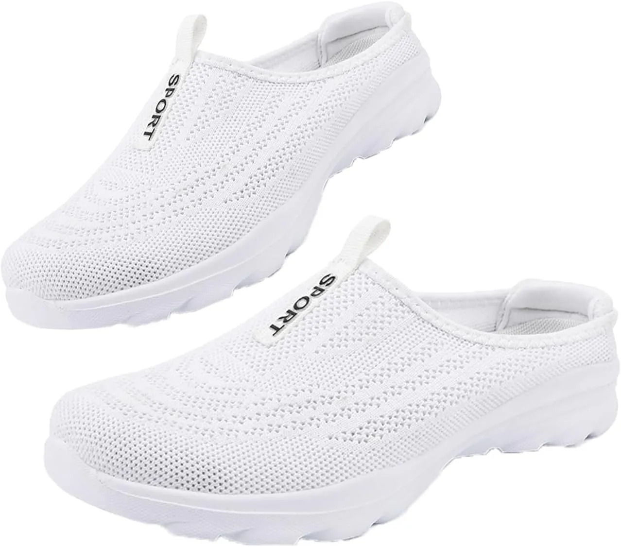 Aceptolcom Women Mules Shoes Slip On Open Back Mesh Walking Shoes Sneakers Comfortable Arch Support Lightweight