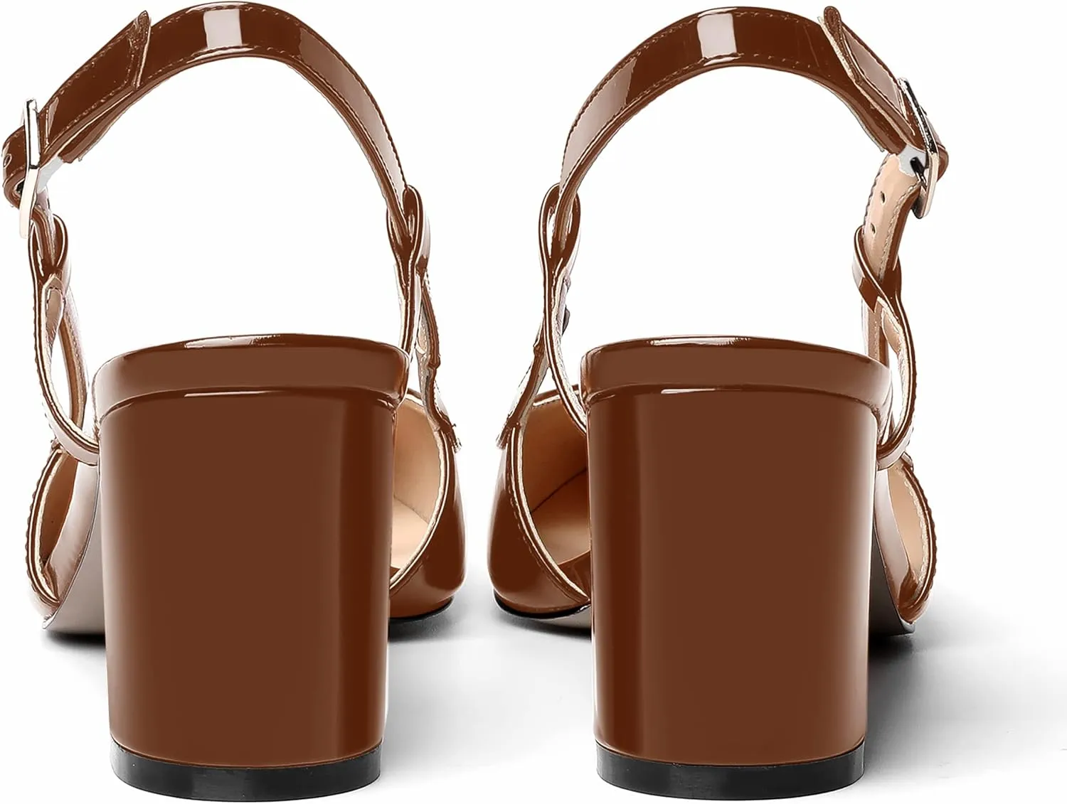 AMBELIGHT Womens Wedding Solid Slingback Square Toe Patent Dress Buckle Chunky Mid Heel Pumps Shoes 2.5 Inch