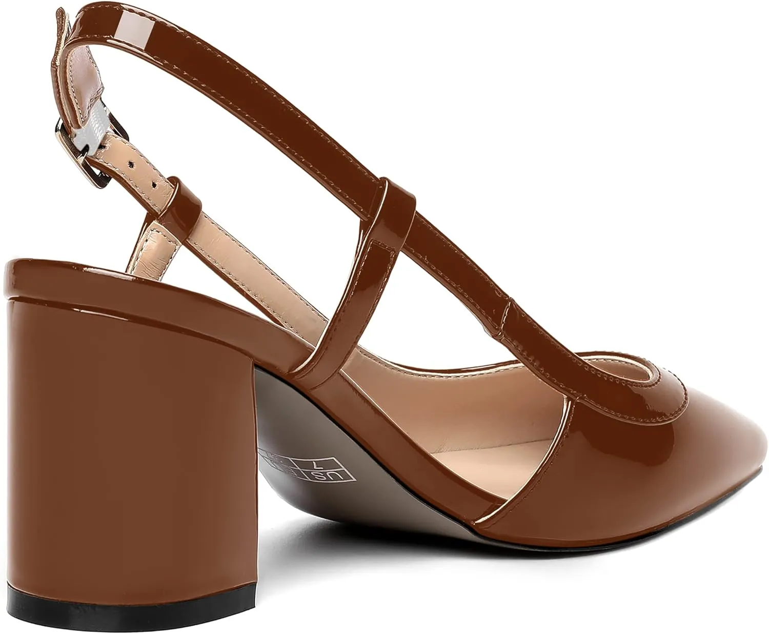 AMBELIGHT Womens Wedding Solid Slingback Square Toe Patent Dress Buckle Chunky Mid Heel Pumps Shoes 2.5 Inch