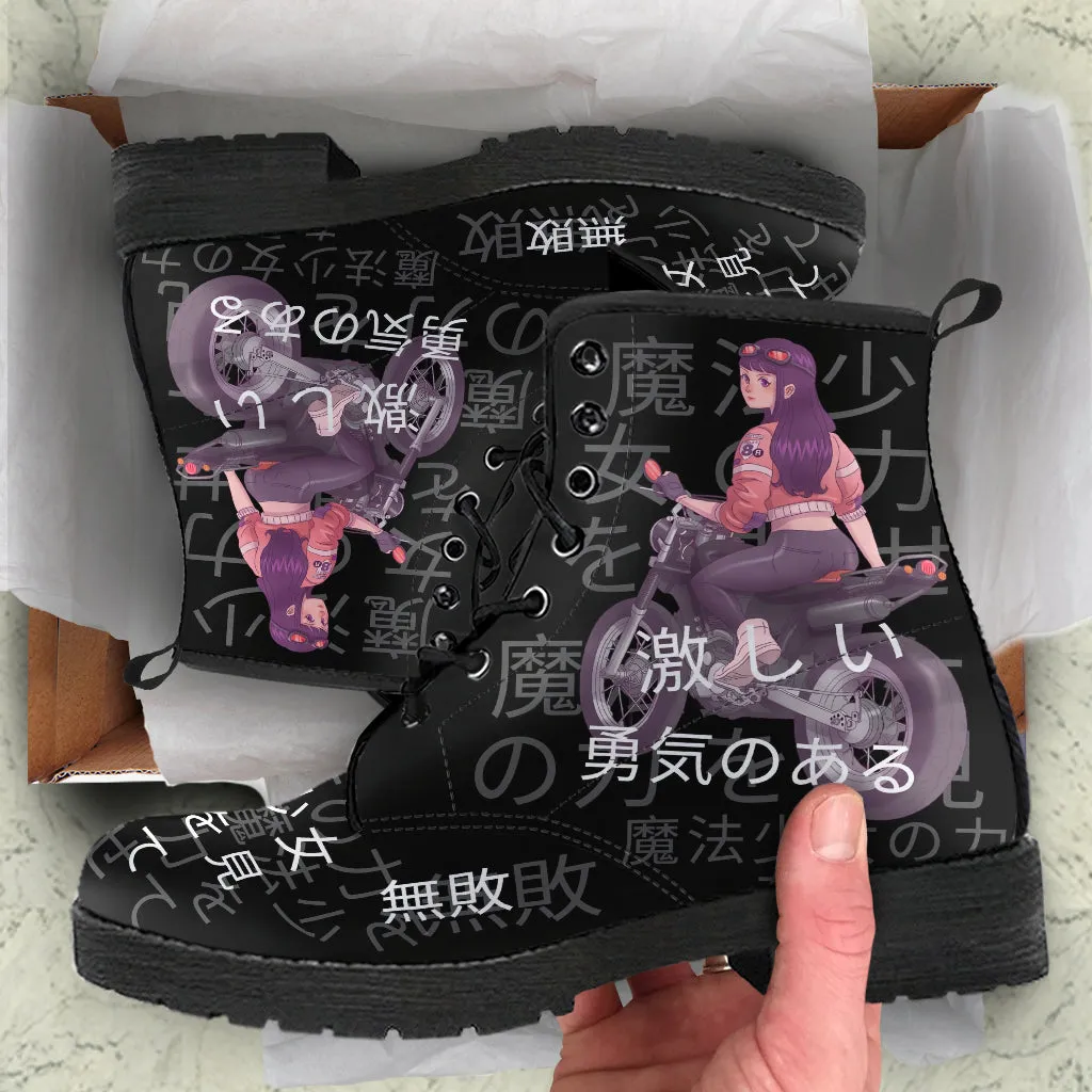 Anime Boots #7 - Black Combat Boots | Anime Custom Shoes, Vegan Leather Lace Up Boots, Handmade Boots, Women's Boots, Anime Shoes
