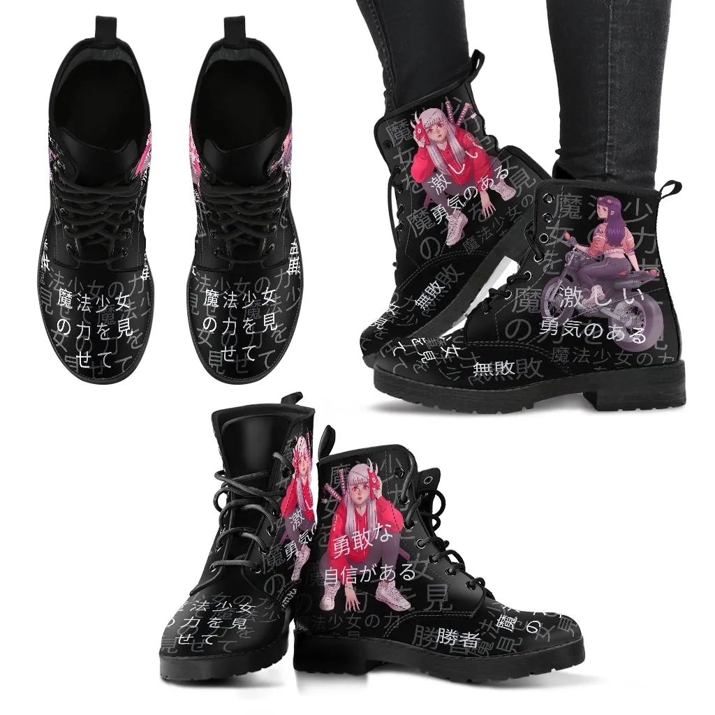 Anime Boots #7 - Black Combat Boots | Anime Custom Shoes, Vegan Leather Lace Up Boots, Handmade Boots, Women's Boots, Anime Shoes