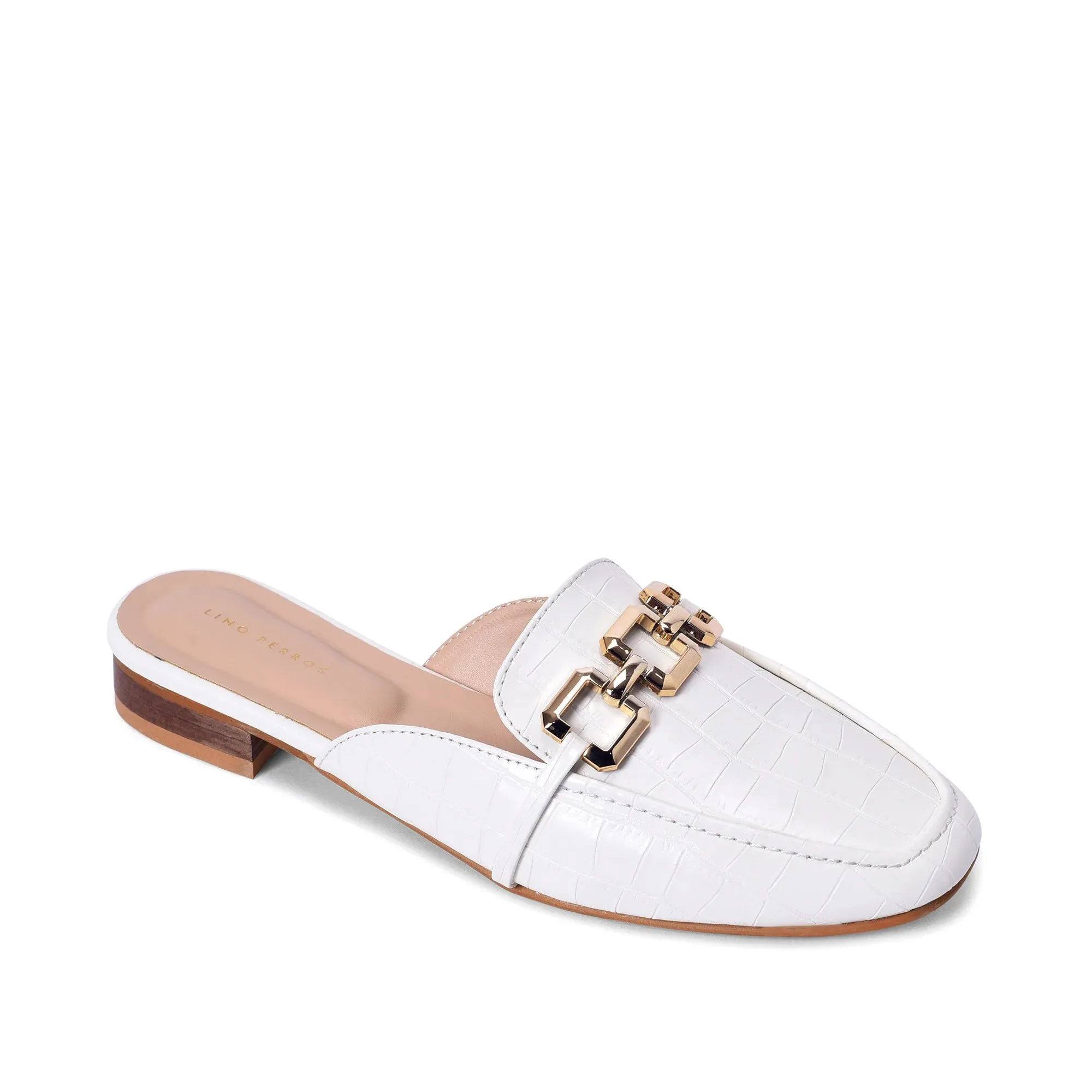 Ava croco-textured chain link flats