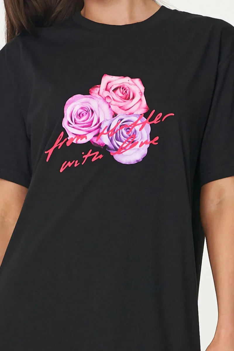 BELLA TEE DRESS ROSE LOVE