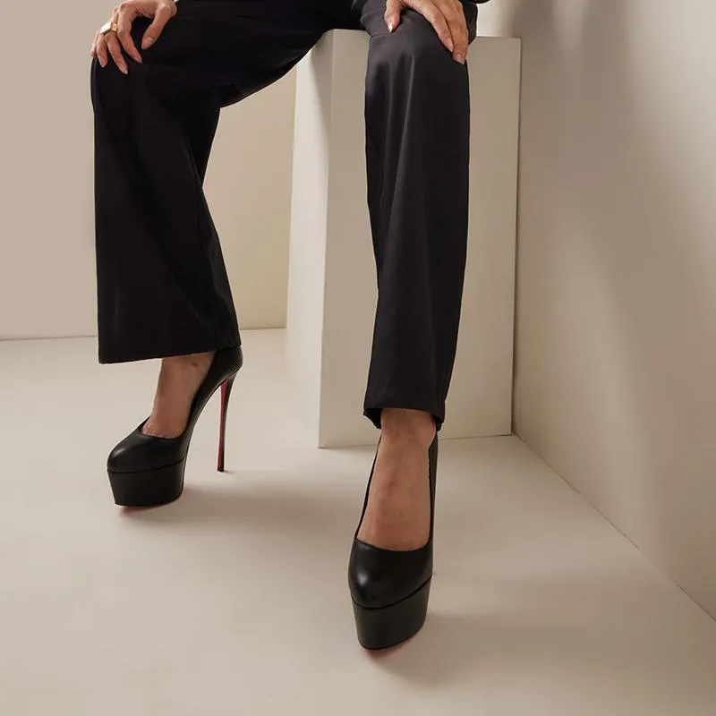 Black Calf Leather Pumps with 140 mm