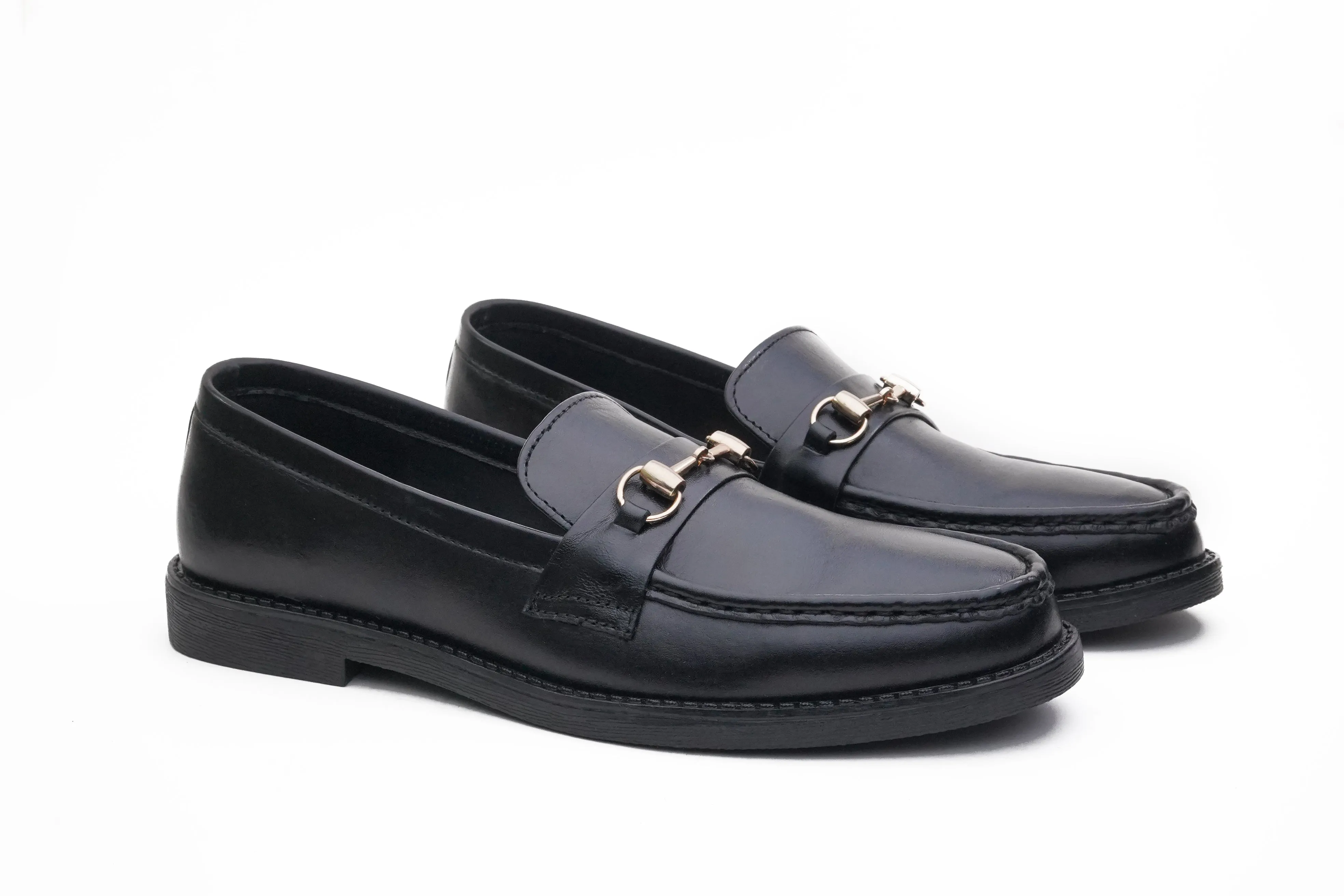 Black Leather Horsebit Loafer DH-1301