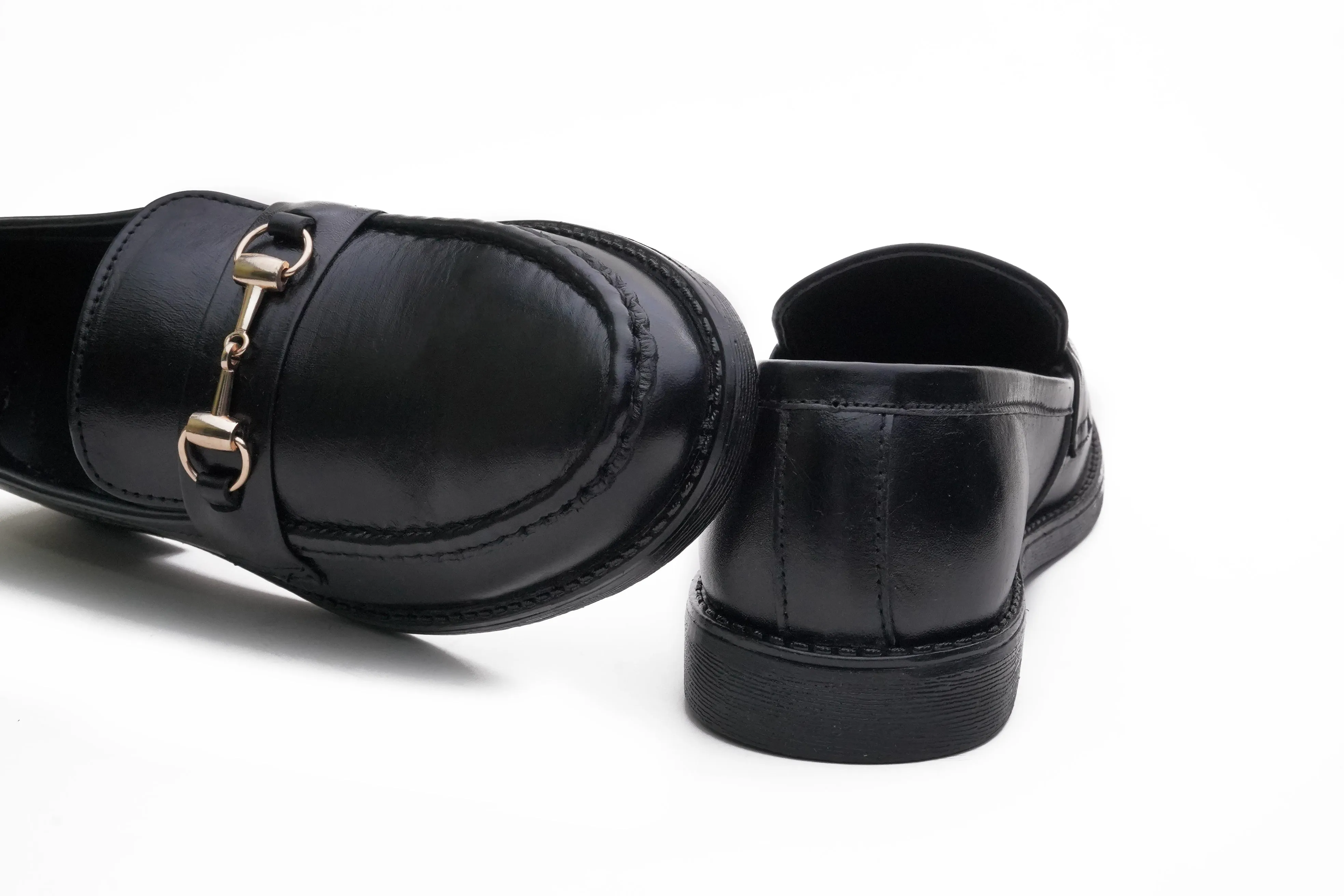 Black Leather Horsebit Loafer DH-1301