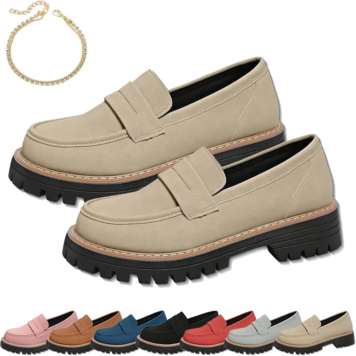 Bootara Women's Plus Size Casual Retro Suede Loafers with Chunky Heel Platform, Bootara Business Casual Walking Flats