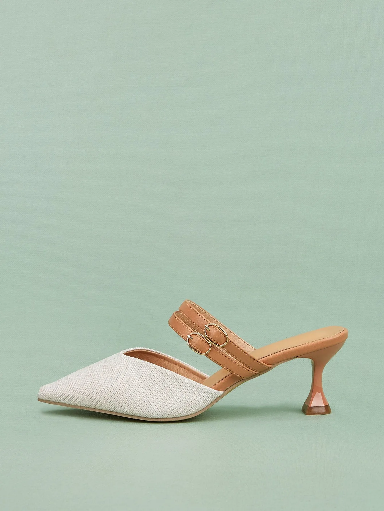 Buckle Detail Point Toe Flat Mules