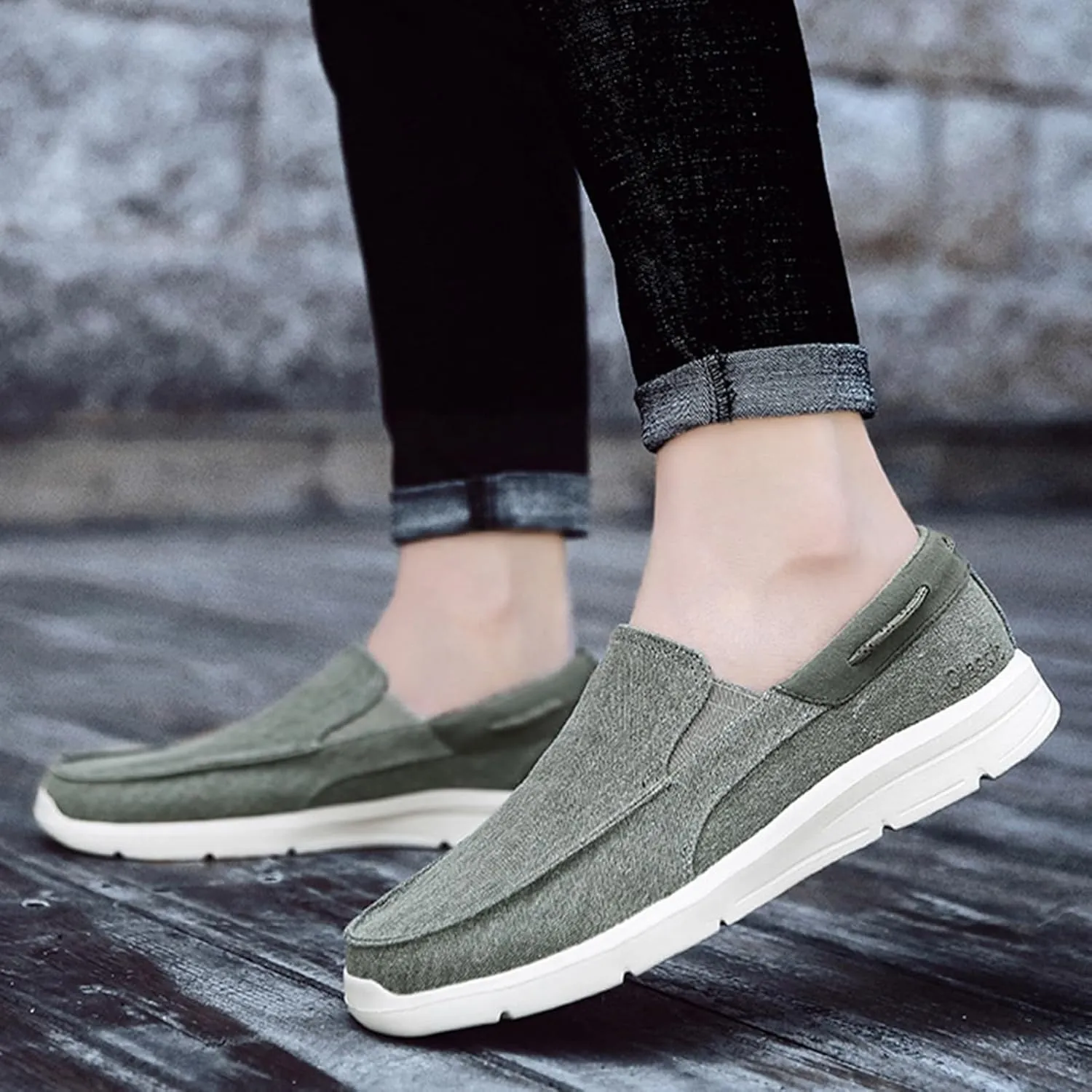 Canvas Men's Loafers & Slip-Ons,Casual Comfy Lightweight Mens Boat Shoes,Casual Breathable Mesh Deck Shoes Mens,All Weather Rubber Soles