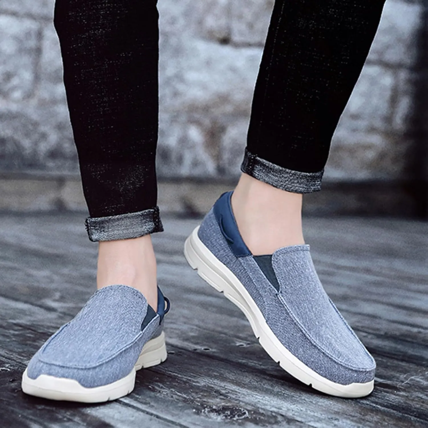 Canvas Men's Loafers & Slip-Ons,Casual Comfy Lightweight Mens Boat Shoes,Casual Breathable Mesh Deck Shoes Mens,All Weather Rubber Soles