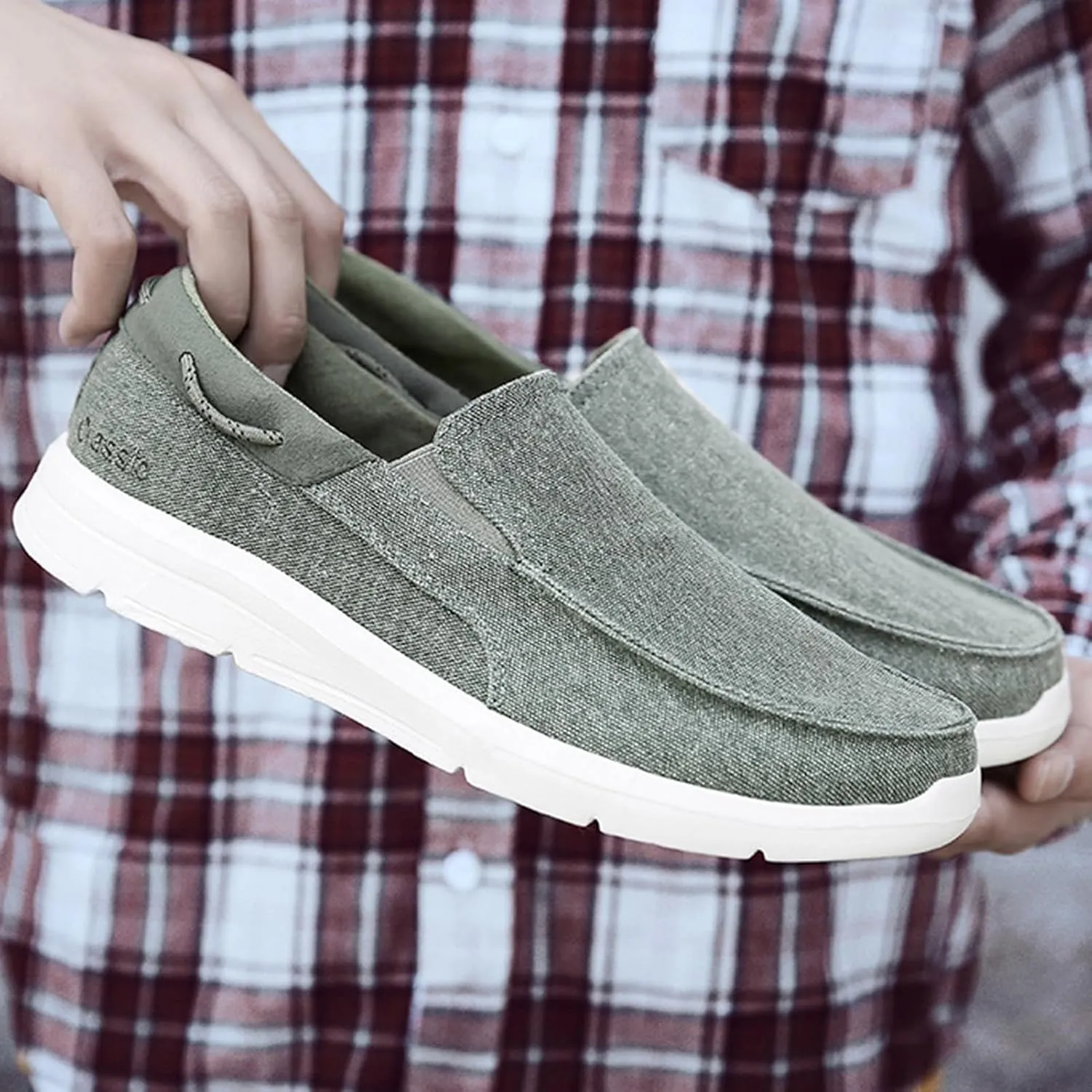 Canvas Men's Loafers & Slip-Ons,Casual Comfy Lightweight Mens Boat Shoes,Casual Breathable Mesh Deck Shoes Mens,All Weather Rubber Soles