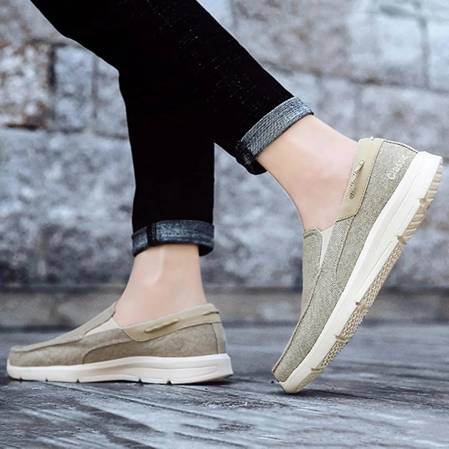 Canvas Men's Loafers & Slip-Ons,Casual Comfy Lightweight Mens Boat Shoes,Casual Breathable Mesh Deck Shoes Mens,All Weather Rubber Soles