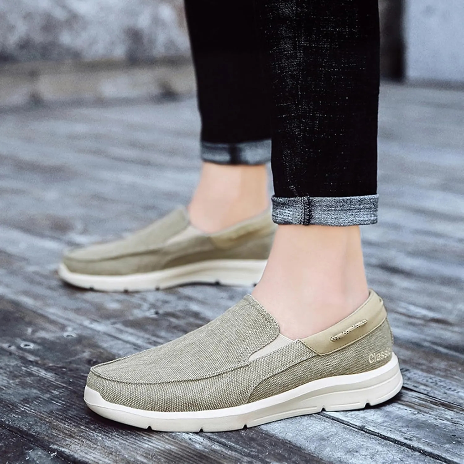 Canvas Men's Loafers & Slip-Ons,Casual Comfy Lightweight Mens Boat Shoes,Casual Breathable Mesh Deck Shoes Mens,All Weather Rubber Soles
