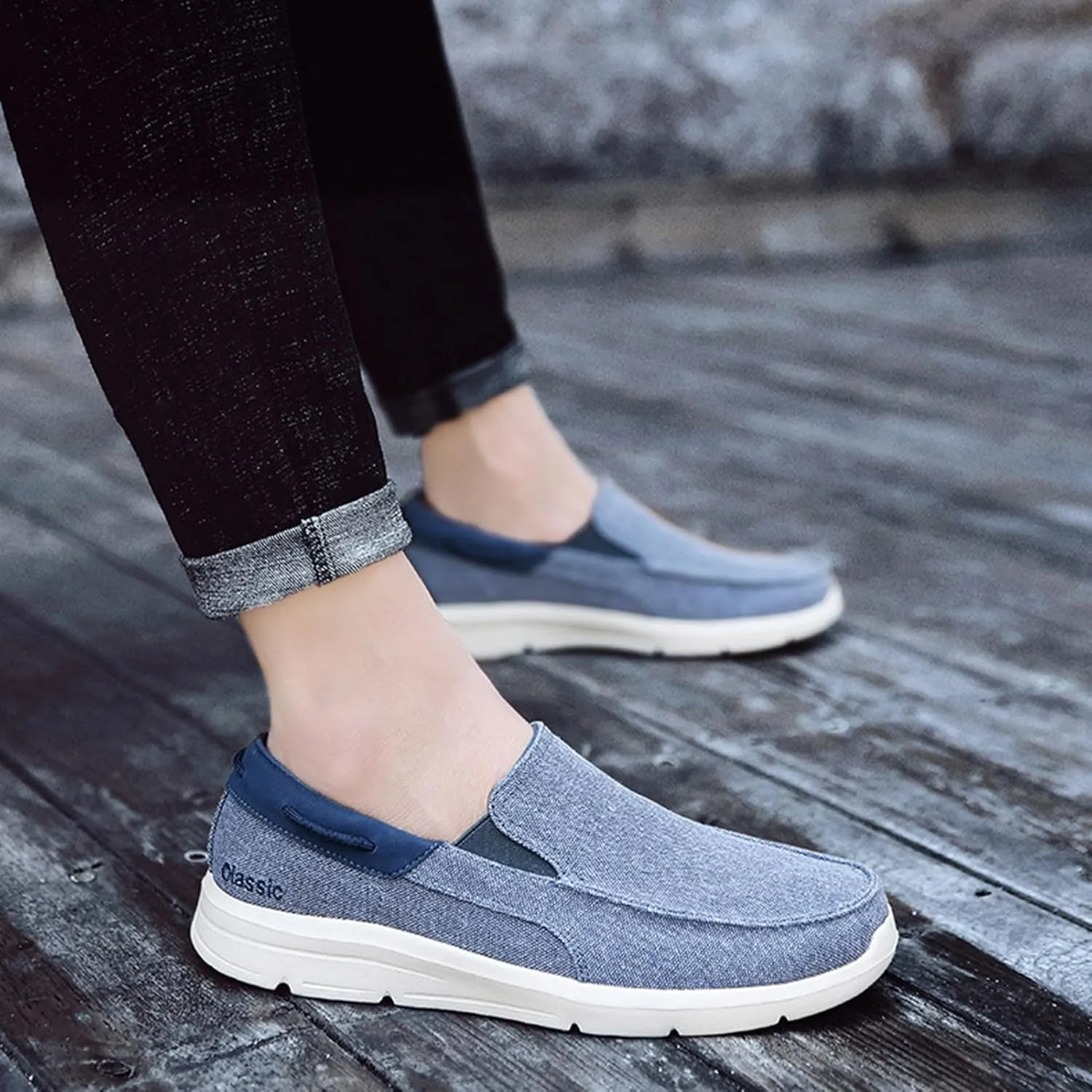 Canvas Men's Loafers & Slip-Ons,Casual Comfy Lightweight Mens Boat Shoes,Casual Breathable Mesh Deck Shoes Mens,All Weather Rubber Soles