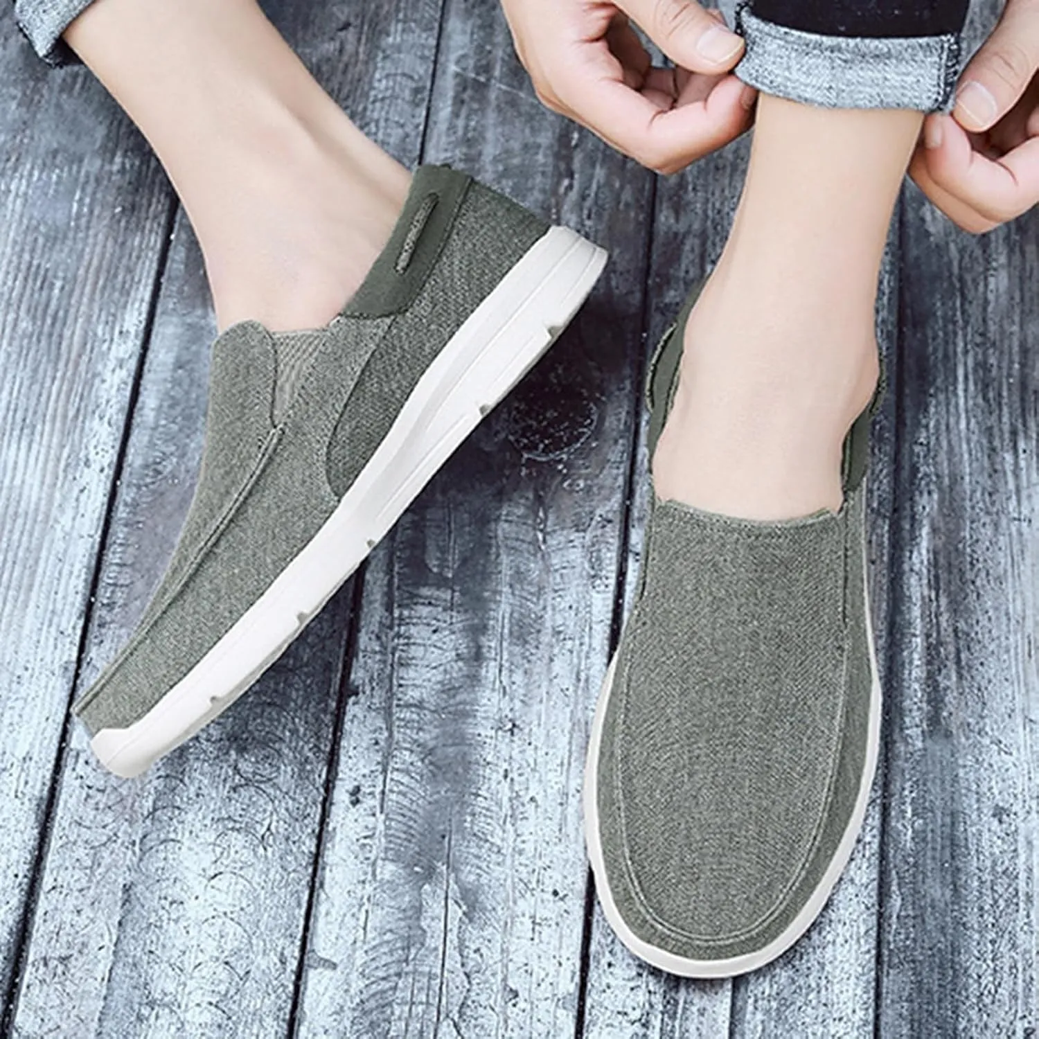 Canvas Men's Loafers & Slip-Ons,Casual Comfy Lightweight Mens Boat Shoes,Casual Breathable Mesh Deck Shoes Mens,All Weather Rubber Soles