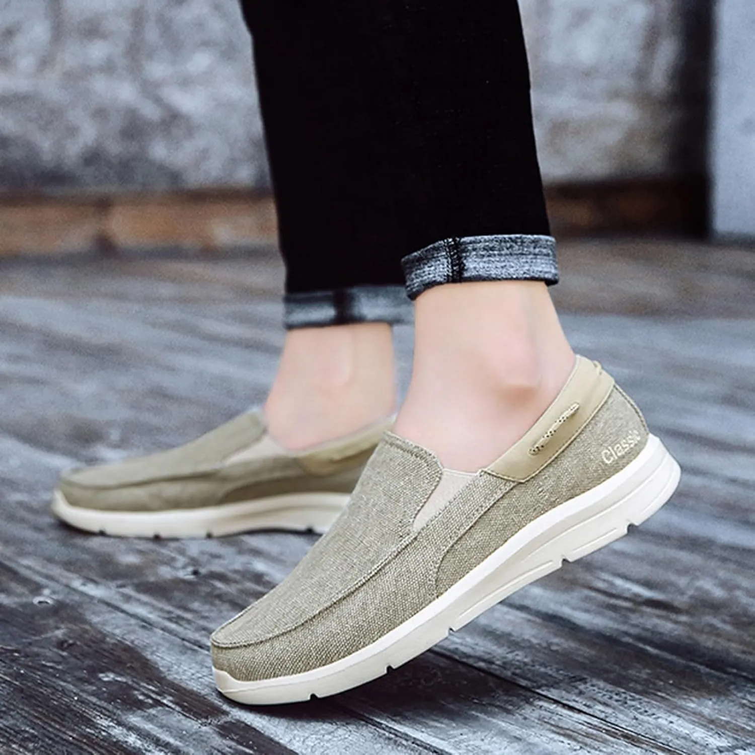 Canvas Men's Loafers & Slip-Ons,Casual Comfy Lightweight Mens Boat Shoes,Casual Breathable Mesh Deck Shoes Mens,All Weather Rubber Soles