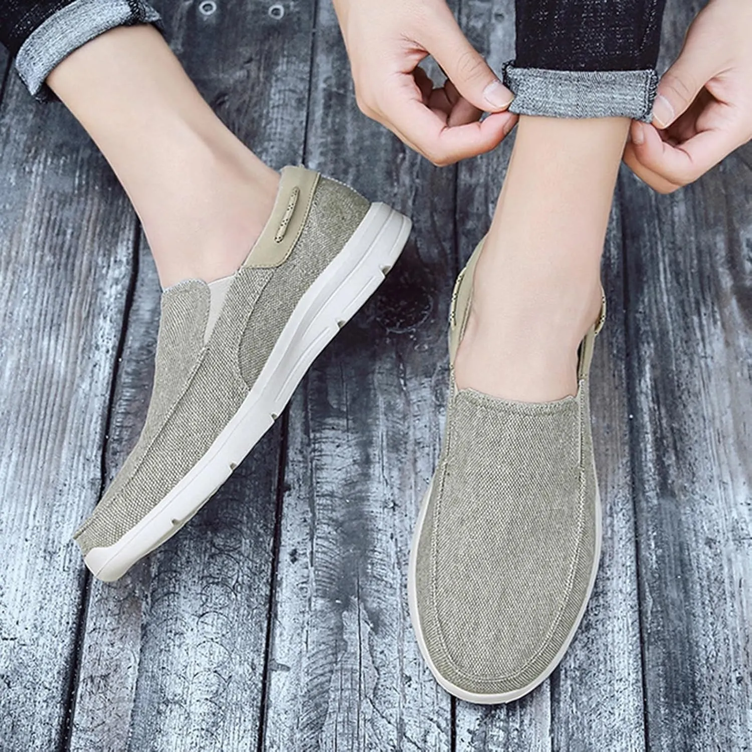 Canvas Men's Loafers & Slip-Ons,Casual Comfy Lightweight Mens Boat Shoes,Casual Breathable Mesh Deck Shoes Mens,All Weather Rubber Soles