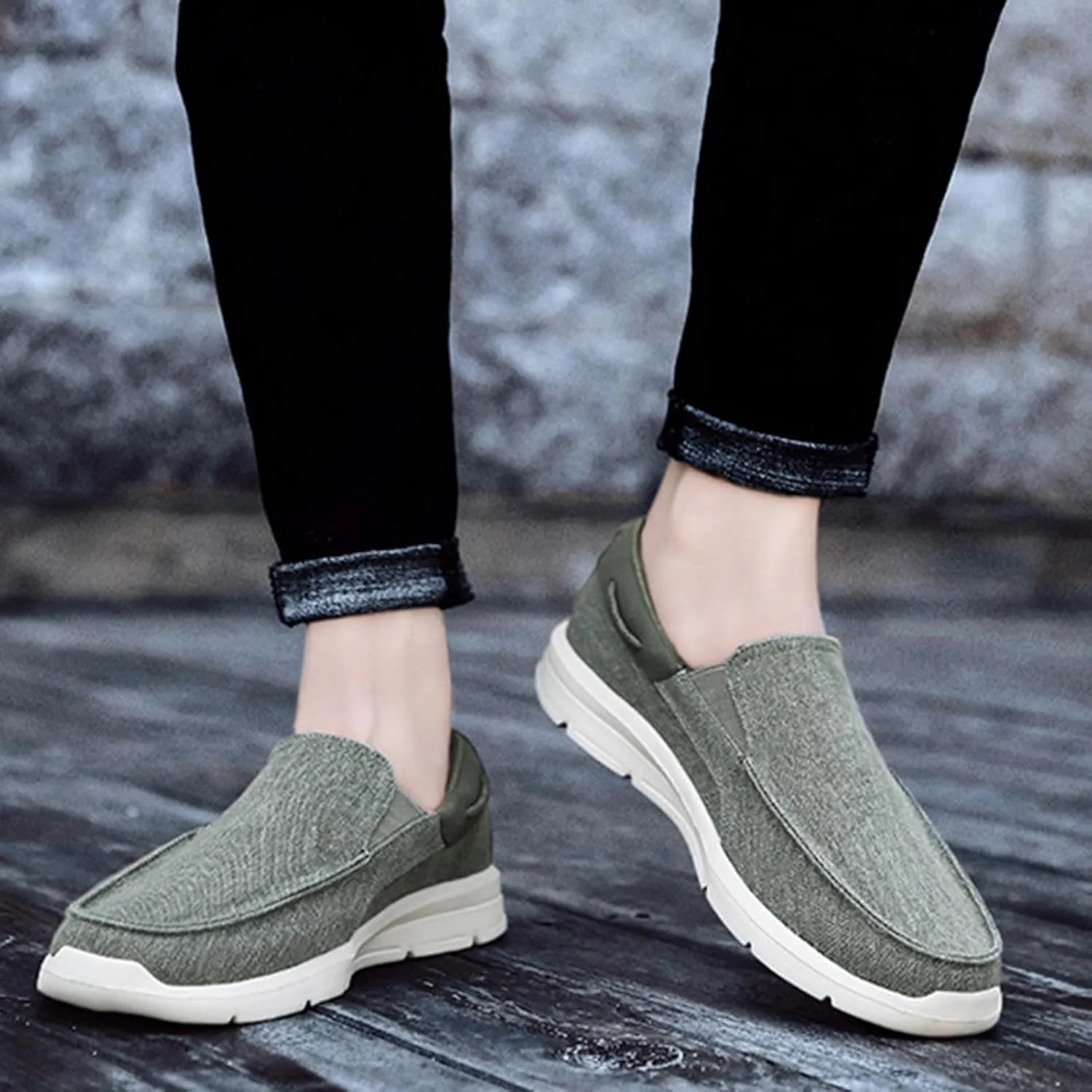 Canvas Men's Loafers & Slip-Ons,Casual Comfy Lightweight Mens Boat Shoes,Casual Breathable Mesh Deck Shoes Mens,All Weather Rubber Soles