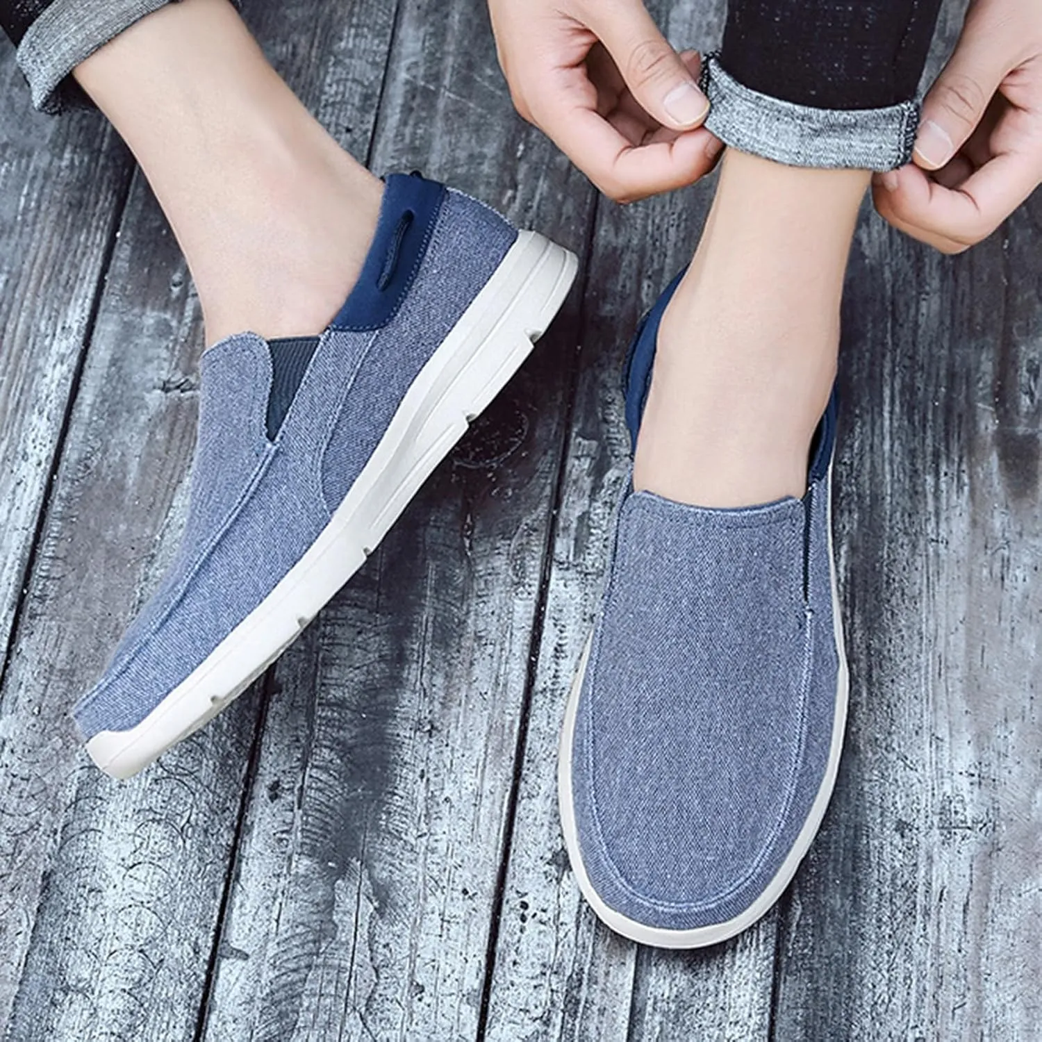 Canvas Men's Loafers & Slip-Ons,Casual Comfy Lightweight Mens Boat Shoes,Casual Breathable Mesh Deck Shoes Mens,All Weather Rubber Soles