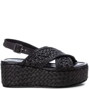 Carmela Black Leather Crossover Flatform Sole Sandals
