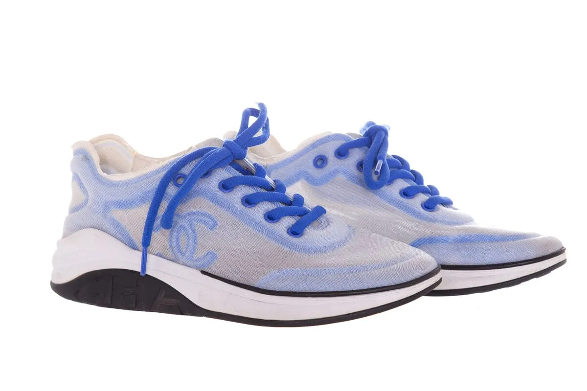 Chanel Grey & Blue Mesh Trainer Sneakers SZ 38