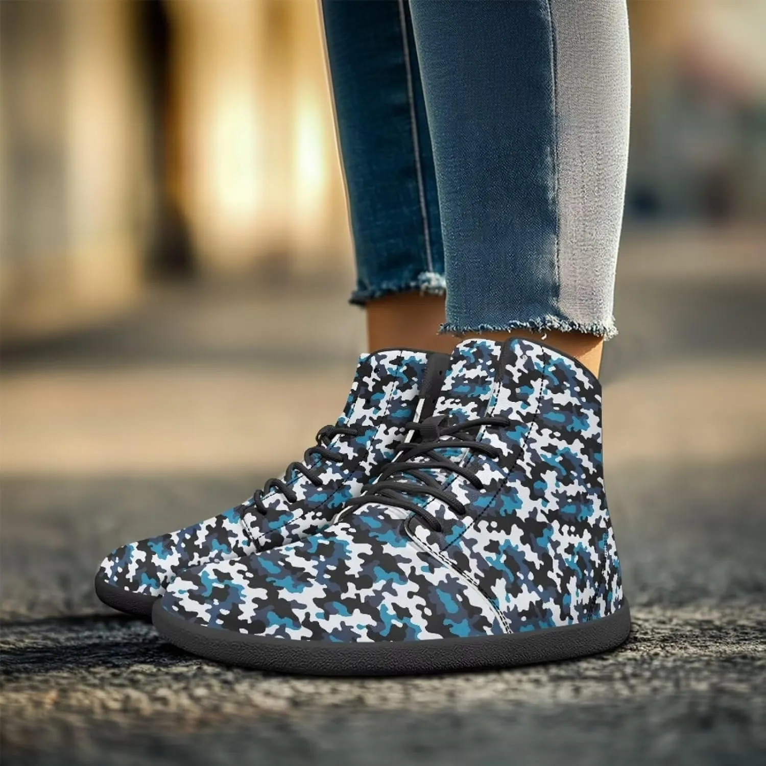 Classic Camo Unisex High top Sneakers Womens Classic High Tops Leather Shoes Wide Toe Barefoot Sneakers for Men