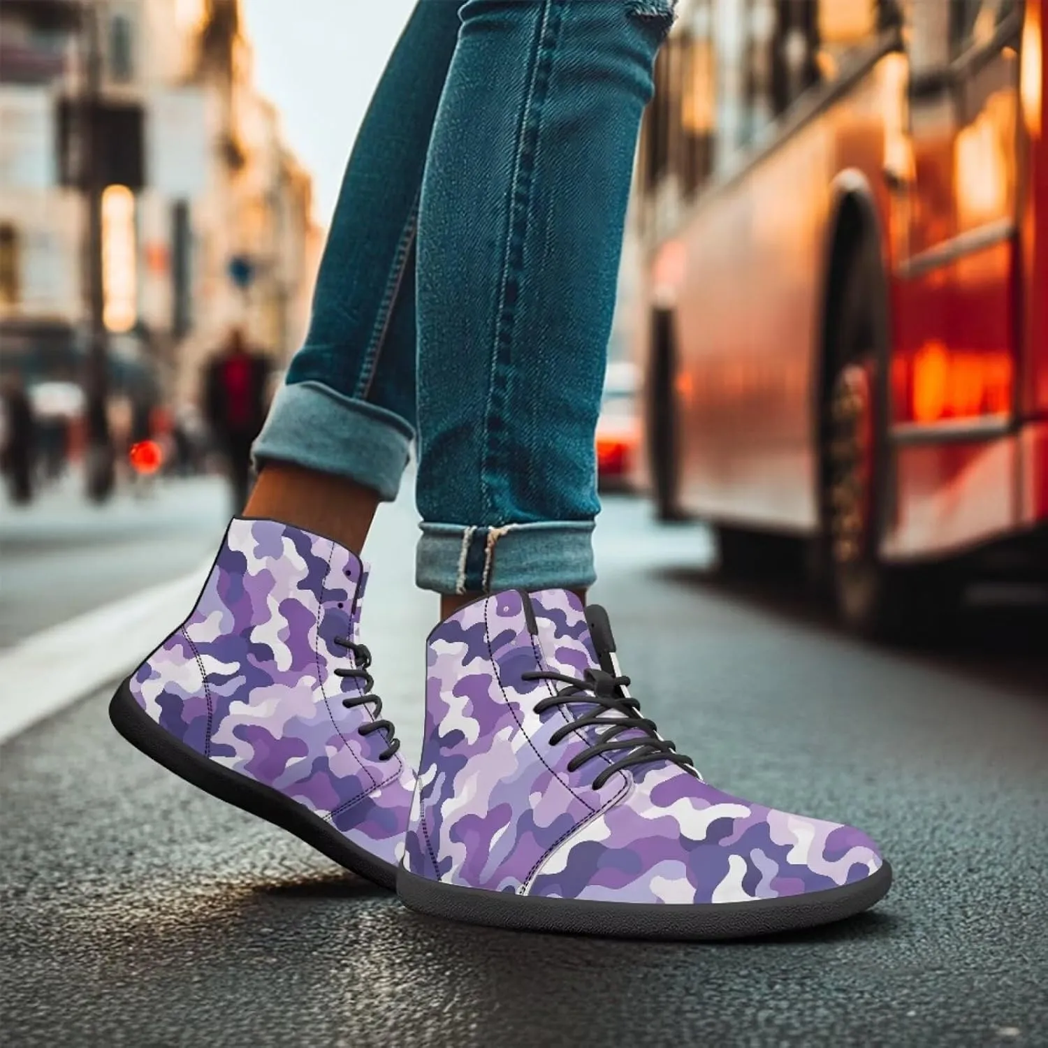 Classic Camo Unisex High top Sneakers Womens Classic High Tops Leather Shoes Wide Toe Barefoot Sneakers for Men