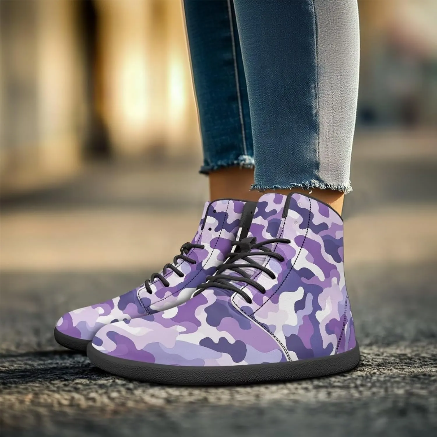 Classic Camo Unisex High top Sneakers Womens Classic High Tops Leather Shoes Wide Toe Barefoot Sneakers for Men