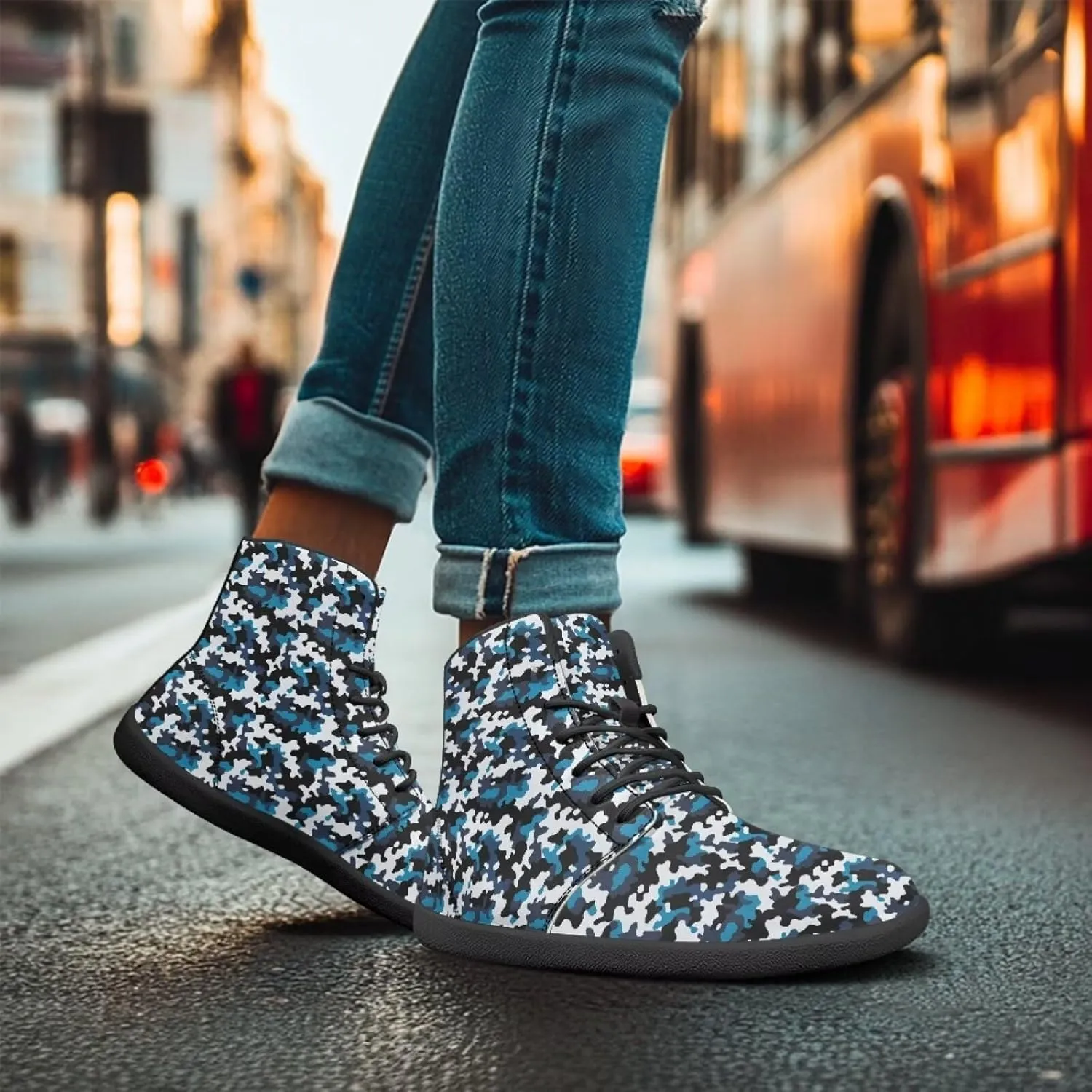Classic Camo Unisex High top Sneakers Womens Classic High Tops Leather Shoes Wide Toe Barefoot Sneakers for Men