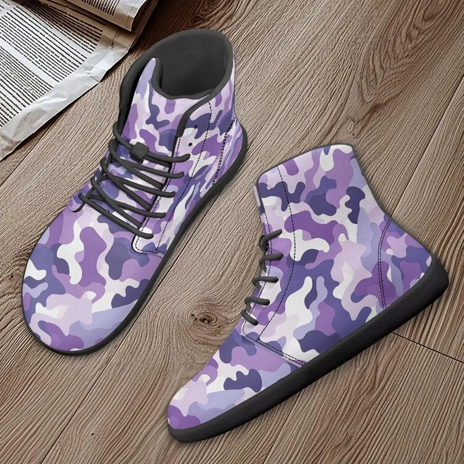 Classic Camo Unisex High top Sneakers Womens Classic High Tops Leather Shoes Wide Toe Barefoot Sneakers for Men