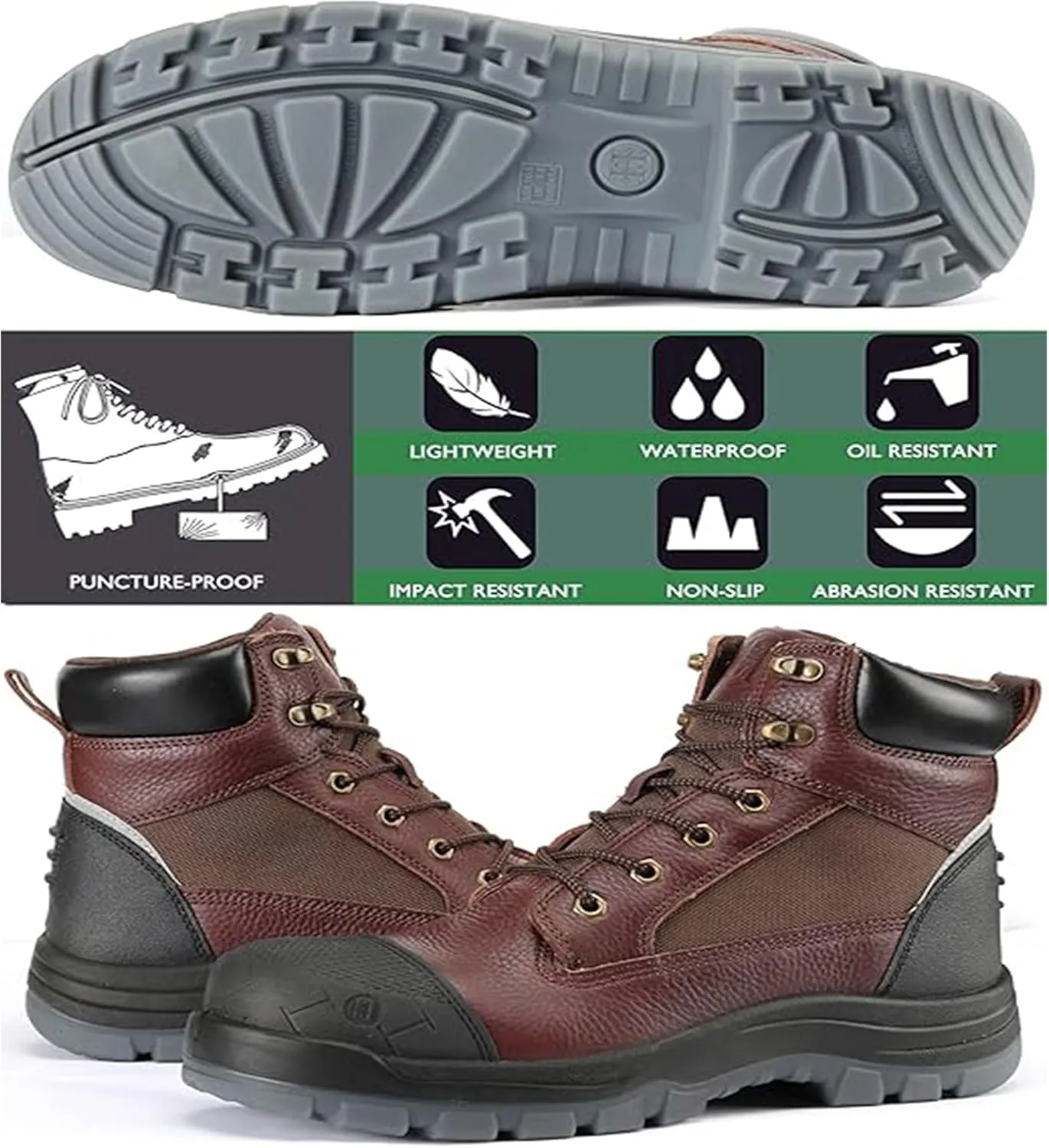 CONRAD Men's EH 6" Soft Toe/Composite Toe Slip Resistant Waterproof Anti-Puncture Work Boots, Durable & Breathable
