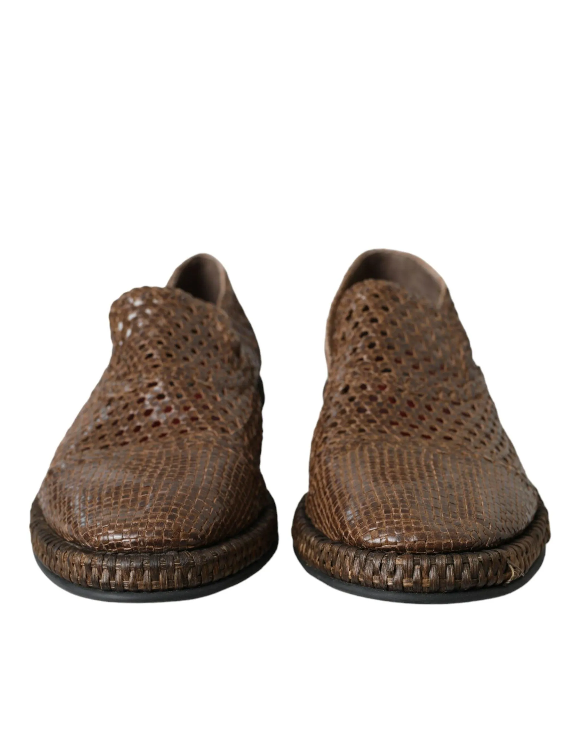 Dolce & Gabbana Brown Woven Leather Loafers Casual Sko