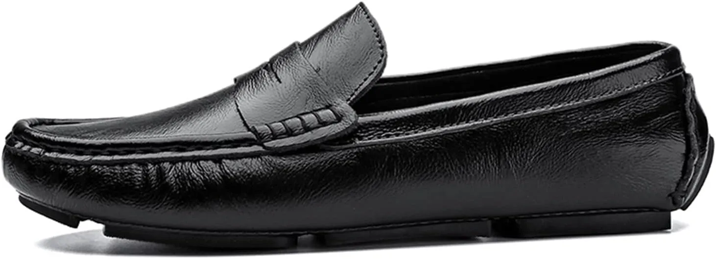 Easy to Put and Remove. Driving Moccasins Loafer Shoes for Men Penny Loafer Genuine Leather Stitching Details Round Toe Flat Heel Flexible Anti-Slip Resistant Casual Slip on for All Occasions