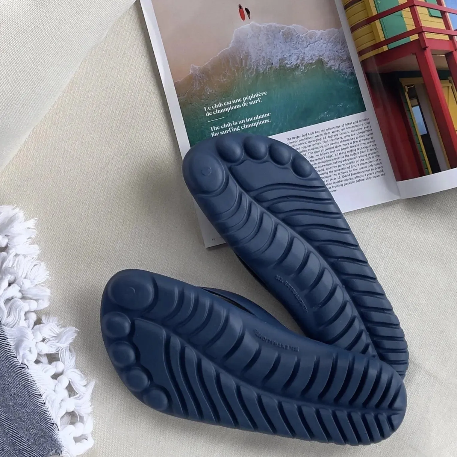 Eco-Conscious Navy Blue Flip-Flops with Protective Waterproof Drybag for Outdoor Fun
