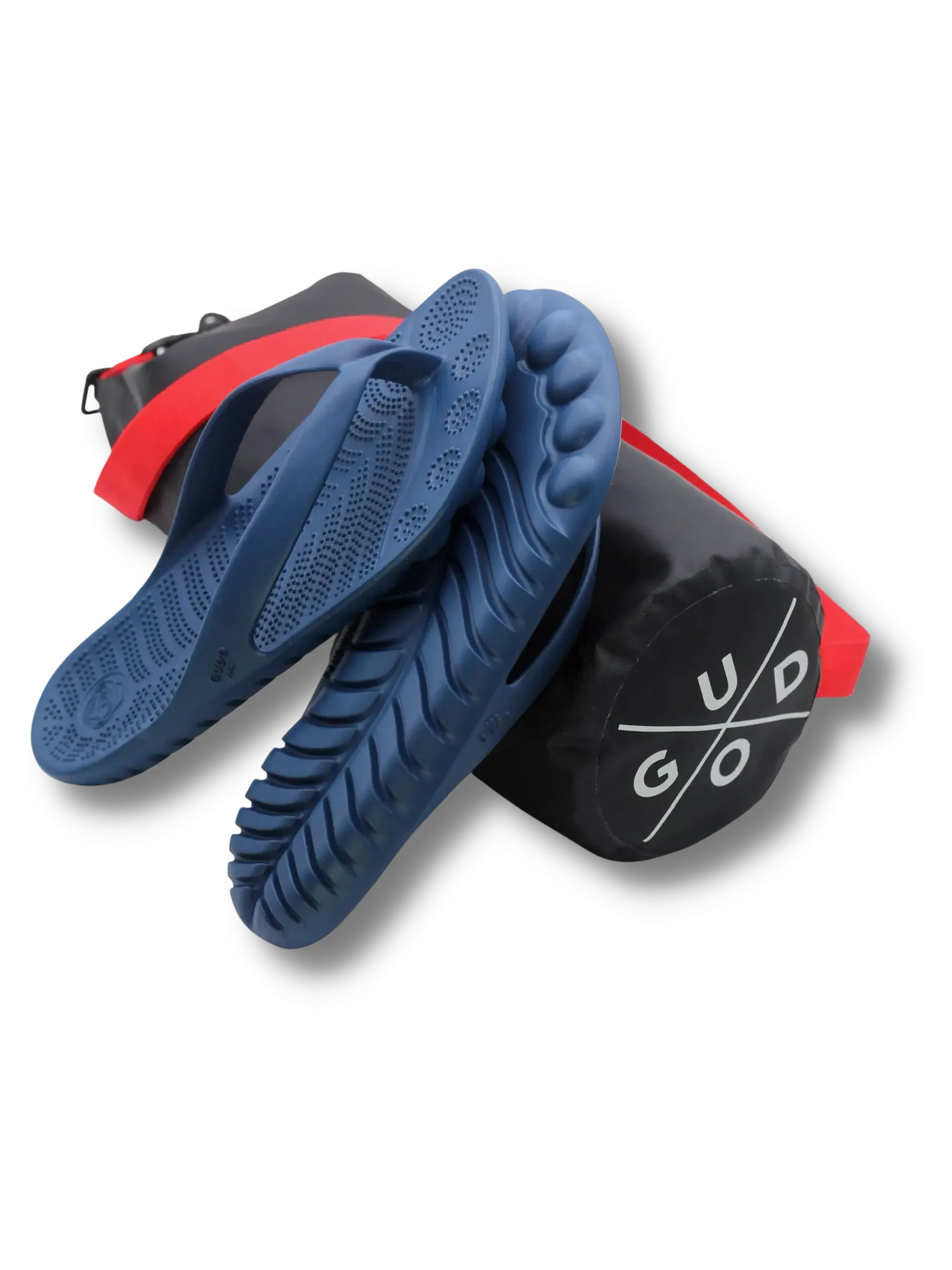 Eco-Conscious Navy Blue Flip-Flops with Protective Waterproof Drybag for Outdoor Fun