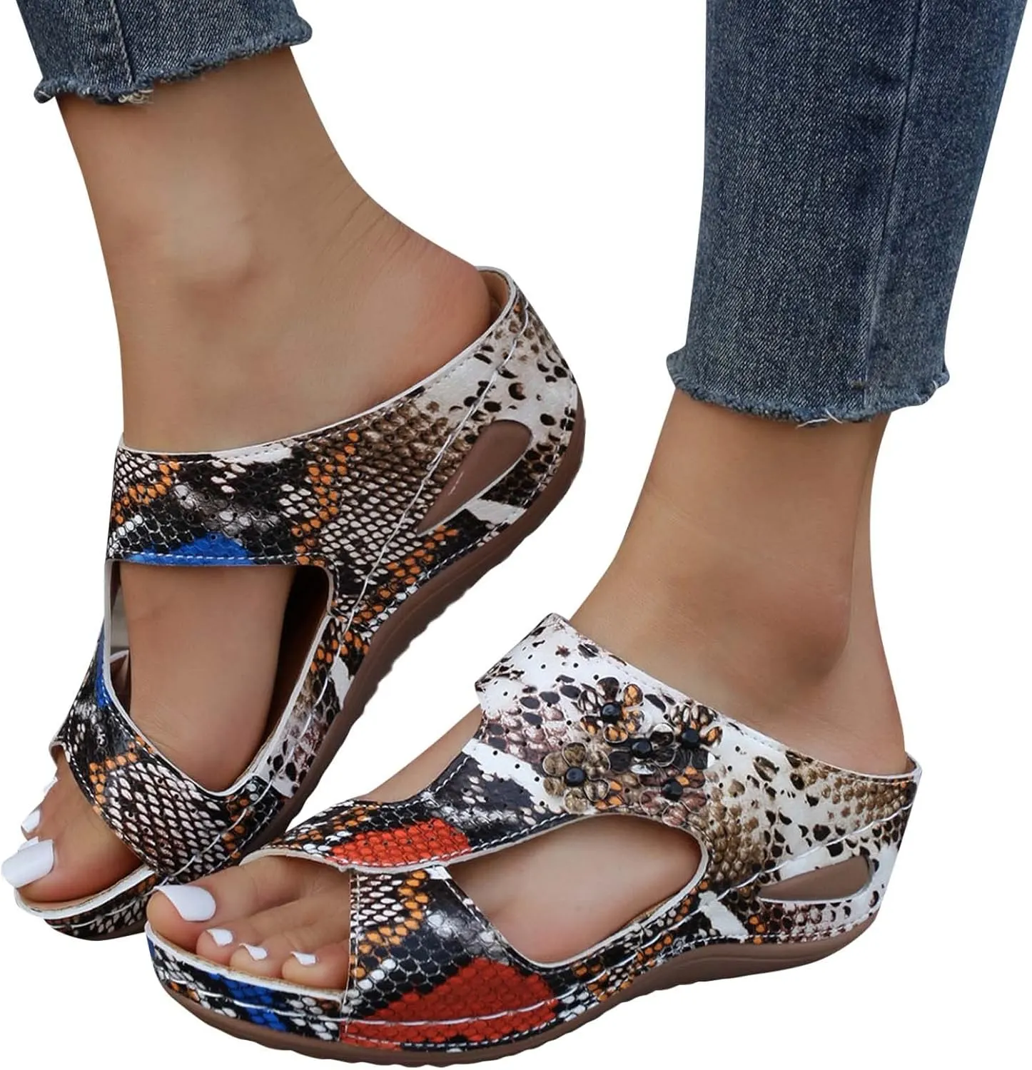 Eduavar Orthopedic Sandals for Women, Womens Sandals Casual Summer Low Wedge Sandals Breathable Open Toe Walking Sandals