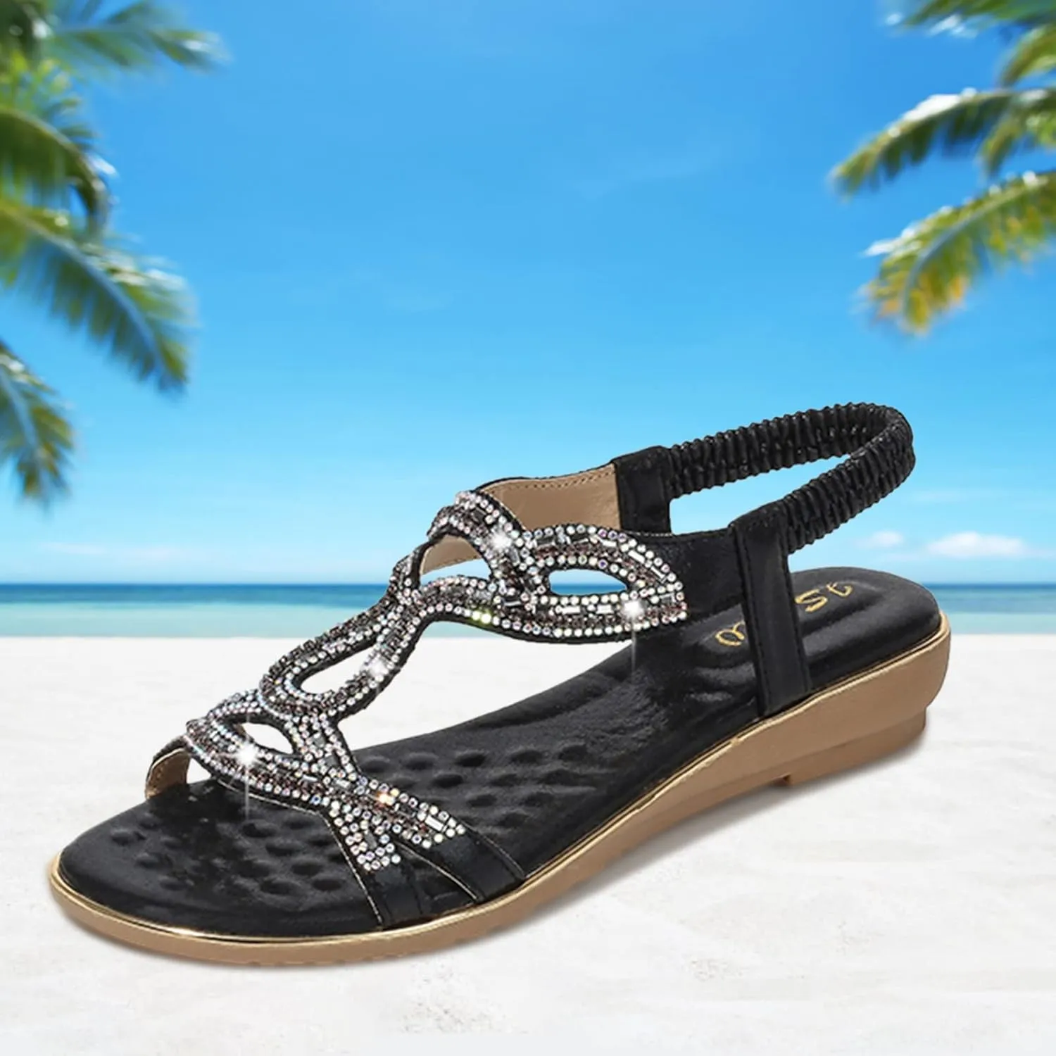 Eduavar Orthopedic Sandals for Women, Womens Sandals Dressy Bohemia Crystal Open Toe Low Wedge Sandals Breathable Sandals
