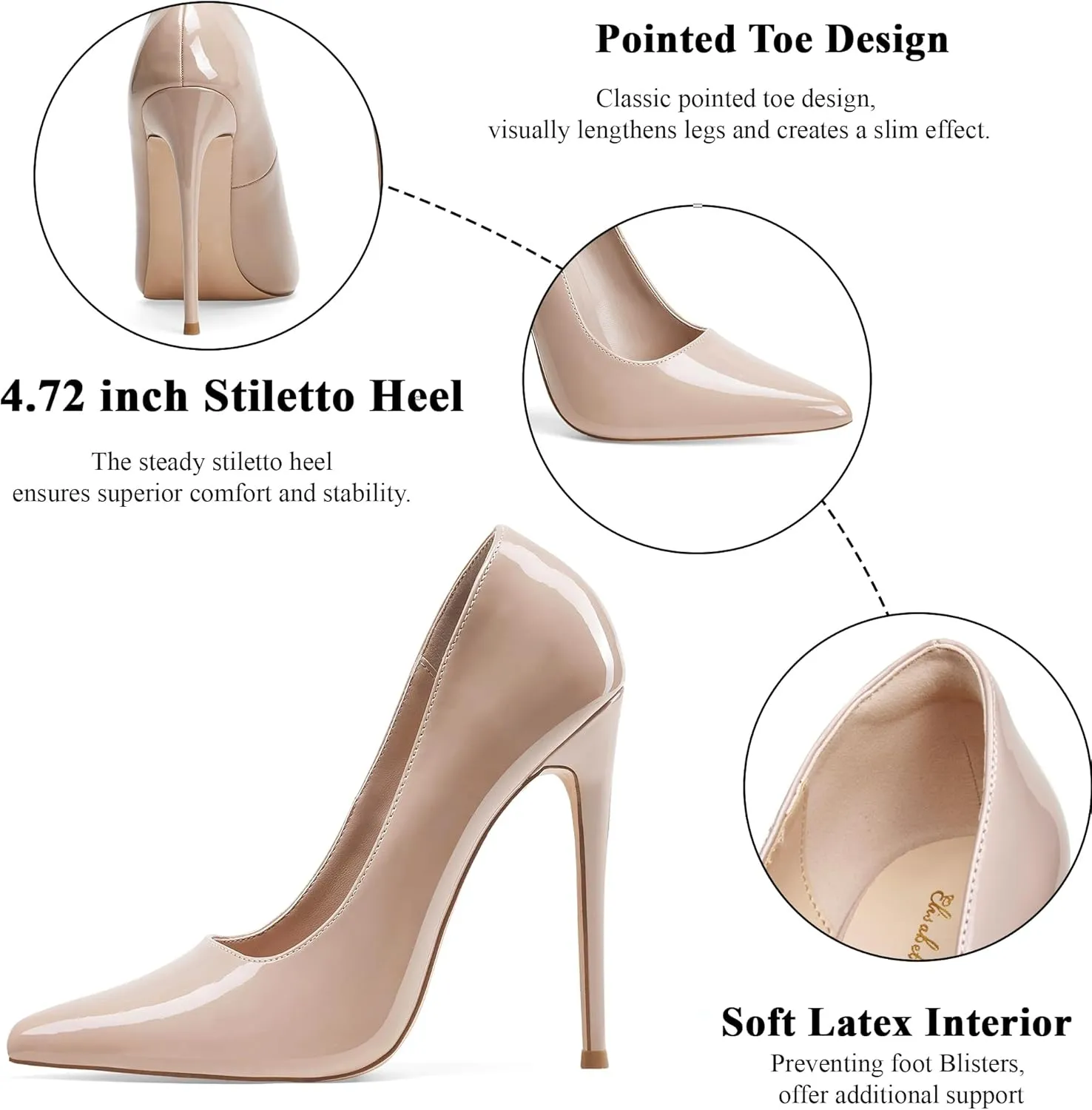 Elisabet Tang Women Pumps 12cm/4.7 Inch Stiletto Heels Pumps Pointed Toe Patent Leather Slip On High Heel Evening Party Dress Shoes