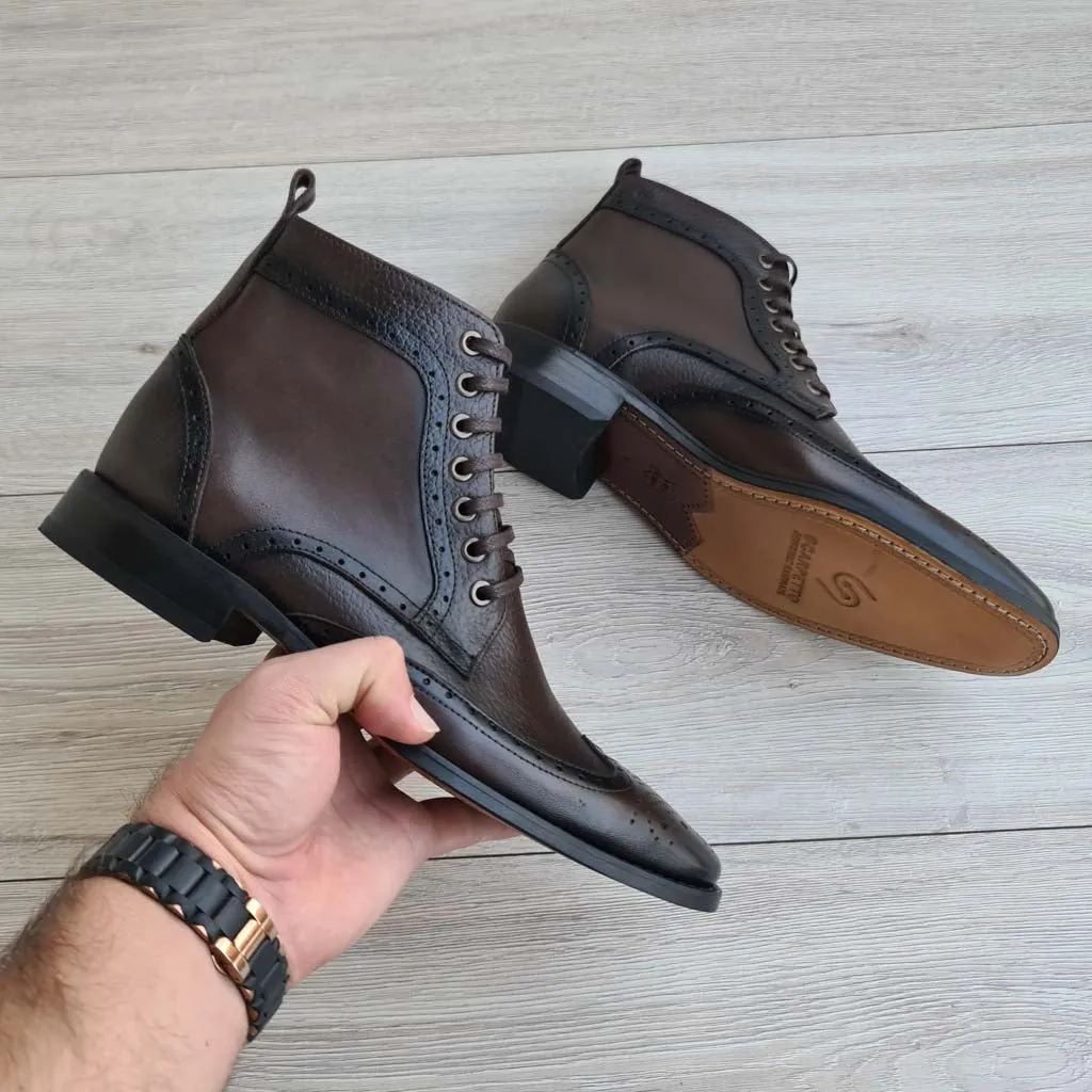 Fabio Men's Full Grain Leather Wingtip Lace-Up Boots