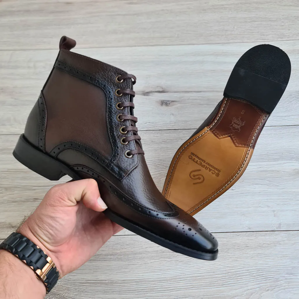 Fabio Men's Full Grain Leather Wingtip Lace-Up Boots