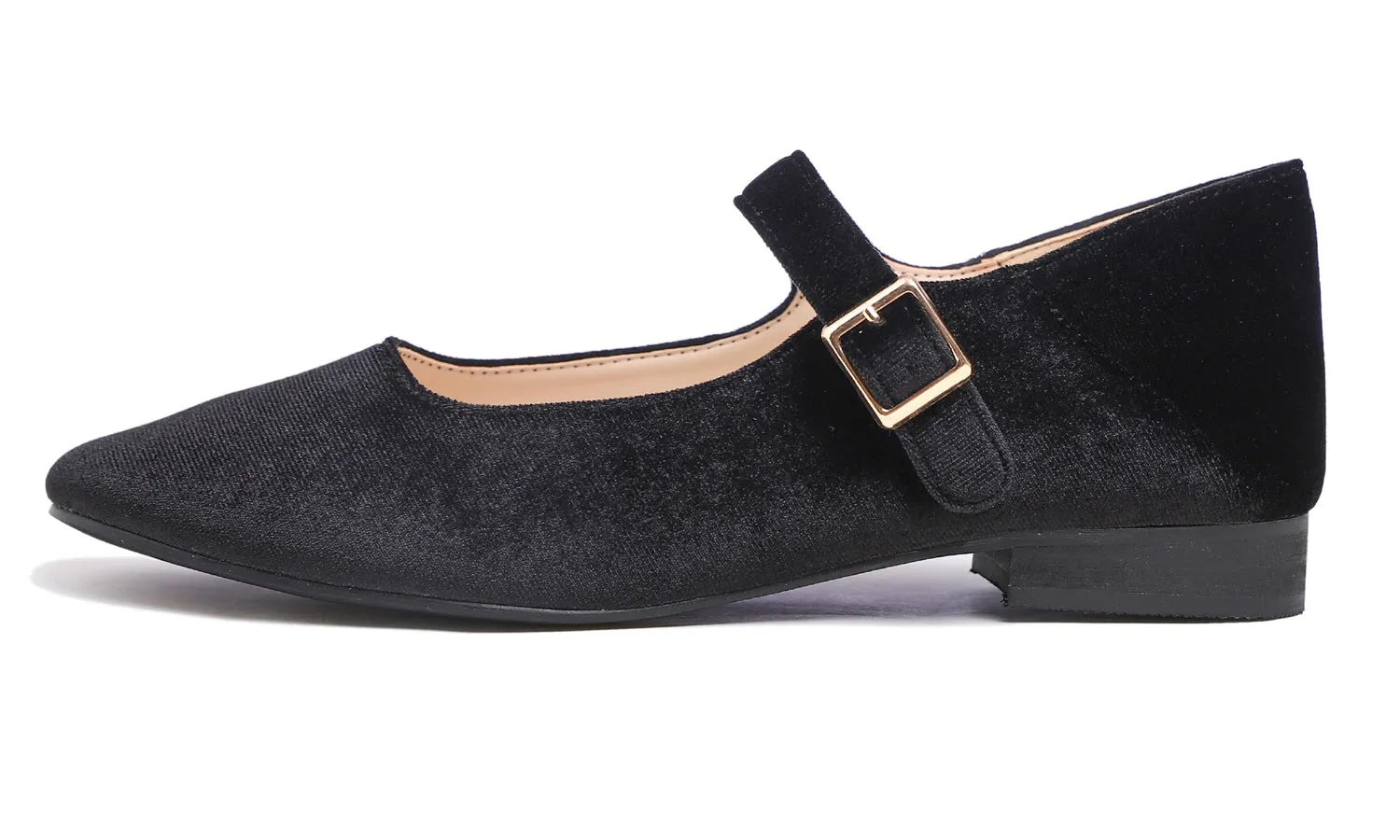 Feversole Women's Mary Jane Fashion Square Toe Easy Buckle Low Heel Slip On Flats Velvet