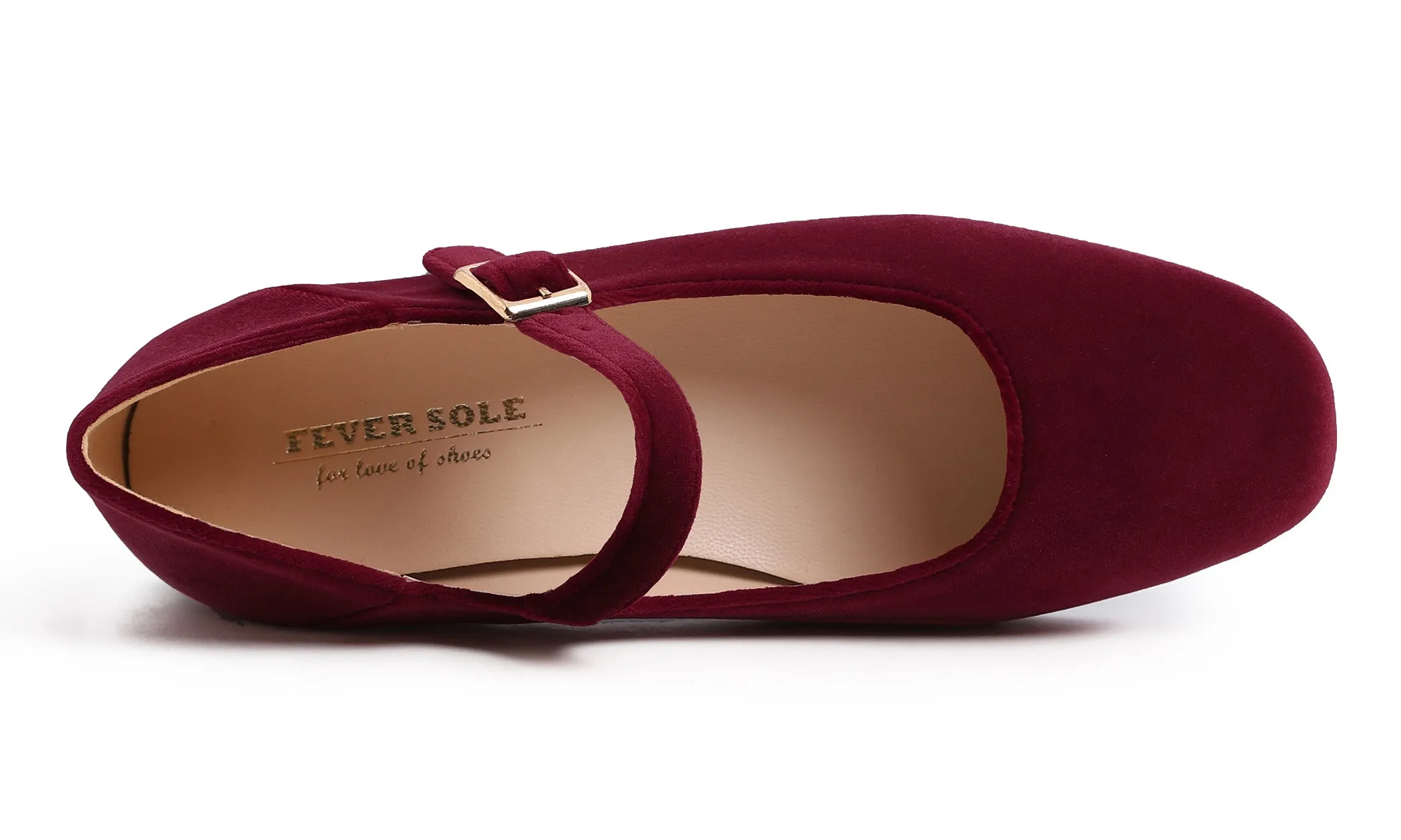 Feversole Women's Mary Jane Fashion Square Toe Easy Buckle Low Heel Slip On Flats Velvet