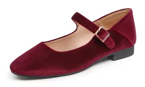 Feversole Women's Mary Jane Fashion Square Toe Easy Buckle Low Heel Slip On Flats Velvet