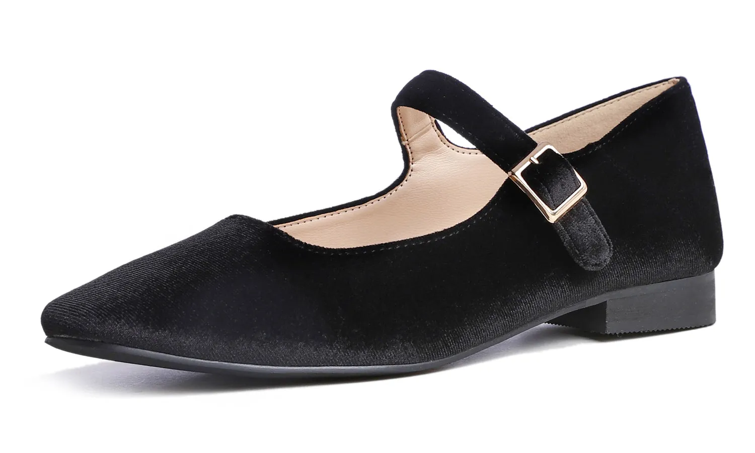Feversole Women's Mary Jane Fashion Square Toe Easy Buckle Low Heel Slip On Flats Velvet