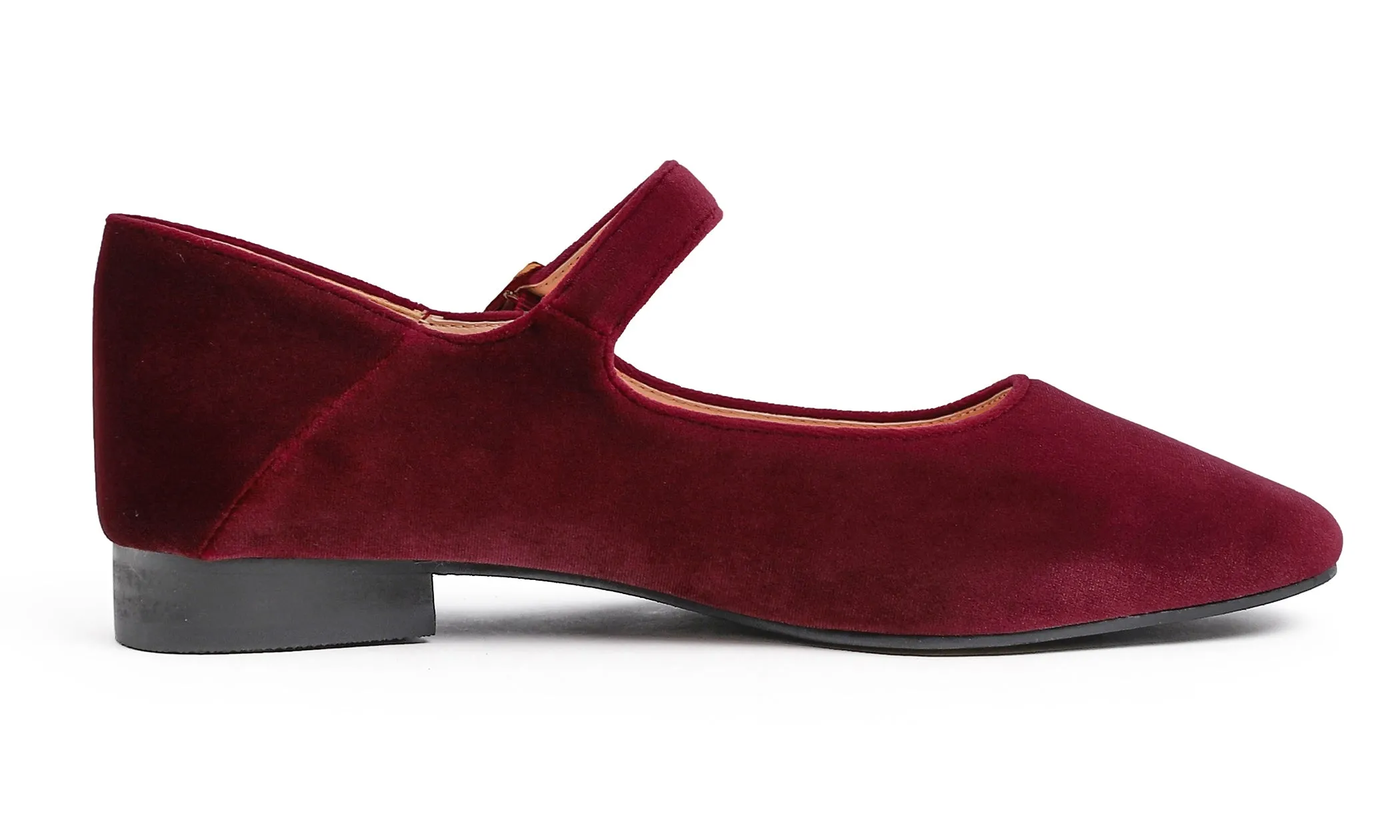 Feversole Women's Mary Jane Fashion Square Toe Easy Buckle Low Heel Slip On Flats Velvet