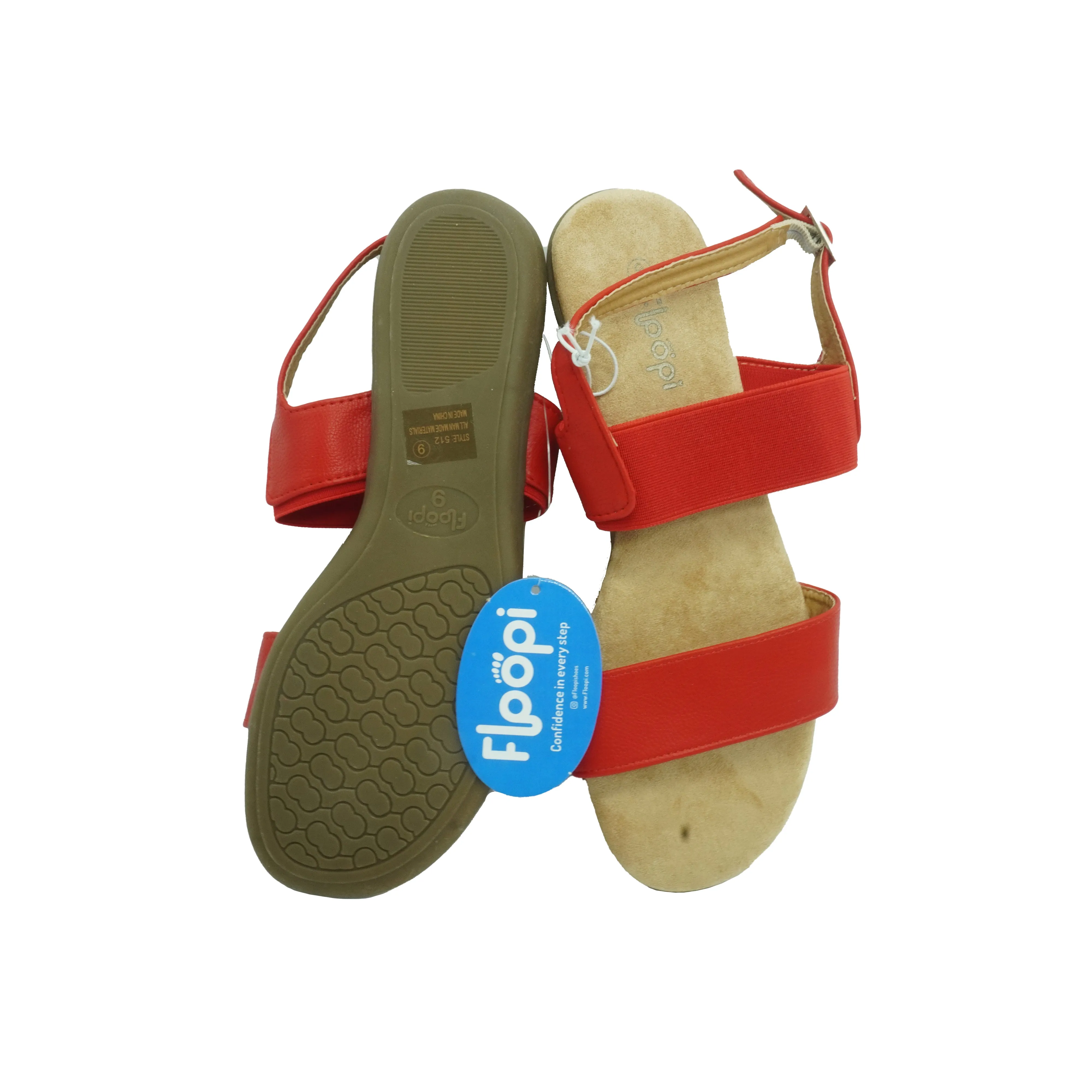Floopi Women's Strappy Cushioned Elastic Sandals Red Size 9