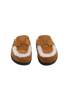 Hermès Natural Shearling Suede Ecru Go Mules