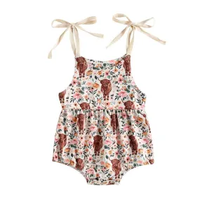 Highland Cow Floral Baby Romper